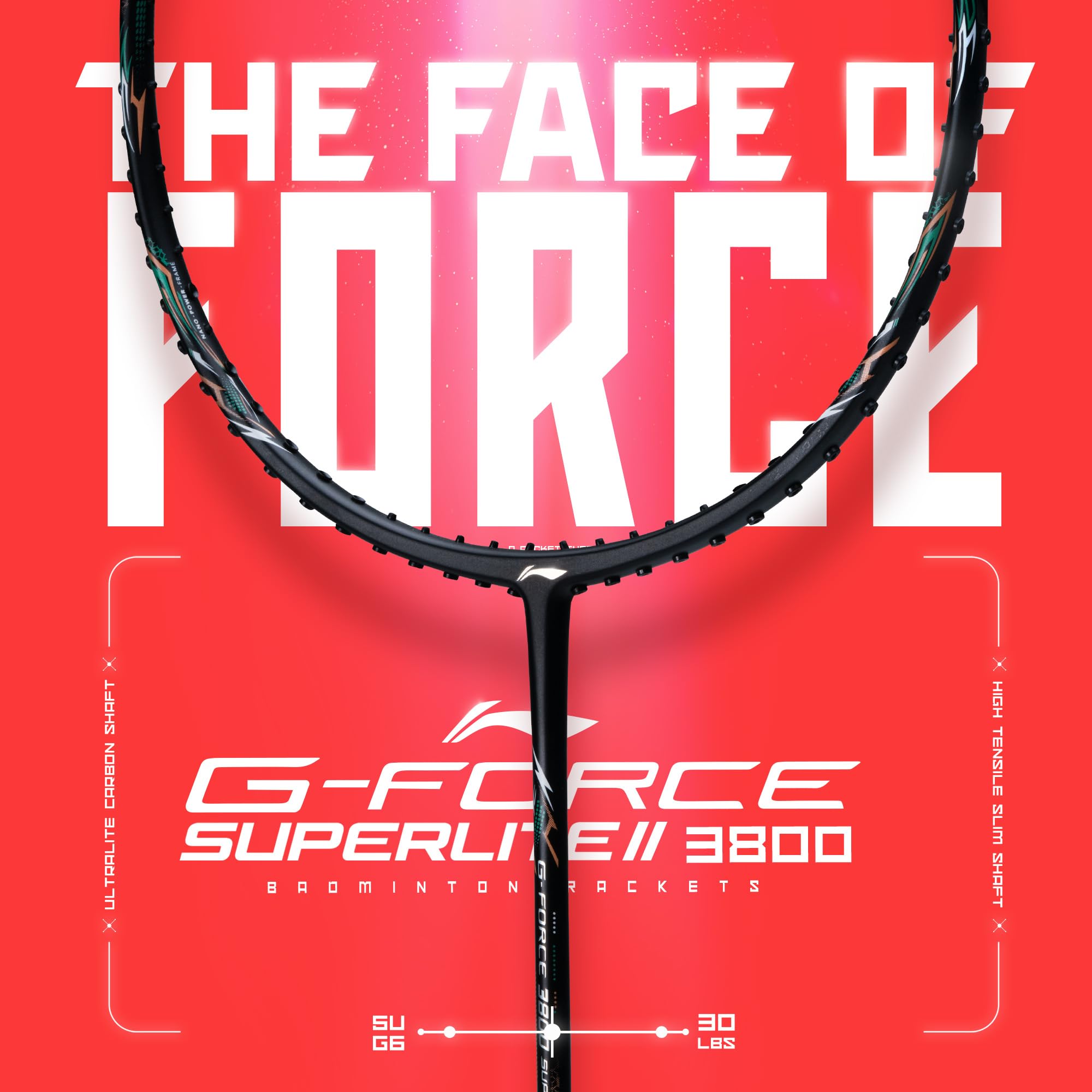 Li-Ning G-Force 3800 II Superlite Strung Badminton Racket with Full Cover – view 2