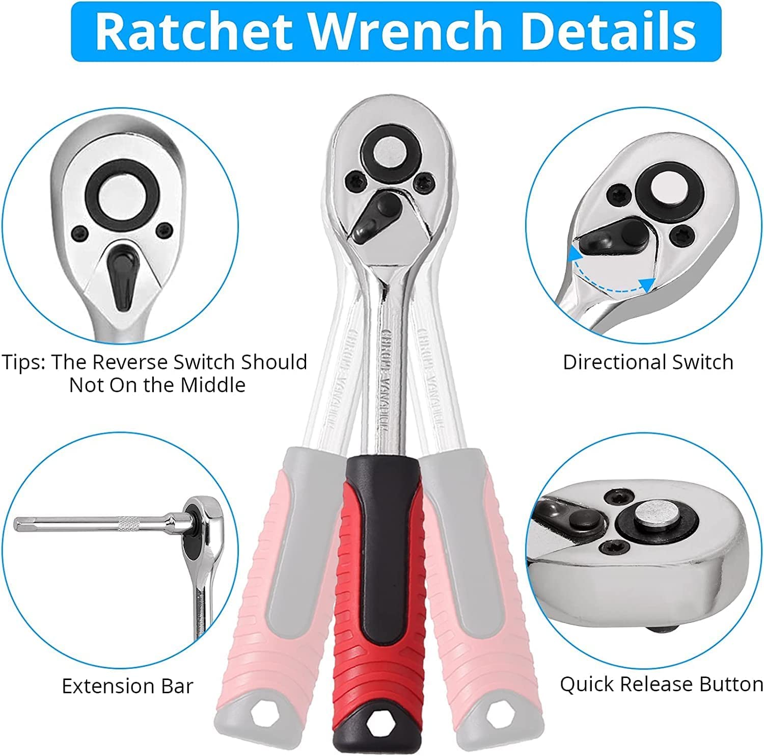 46PCS 1/4 inch Drive Socket Set,Metric Ratchet Wrench Set with 4-14mm CR-V Sockets,S2 Bits,Extension Bars,Mechanic Tool Kits for Household Auto Repair – view 3