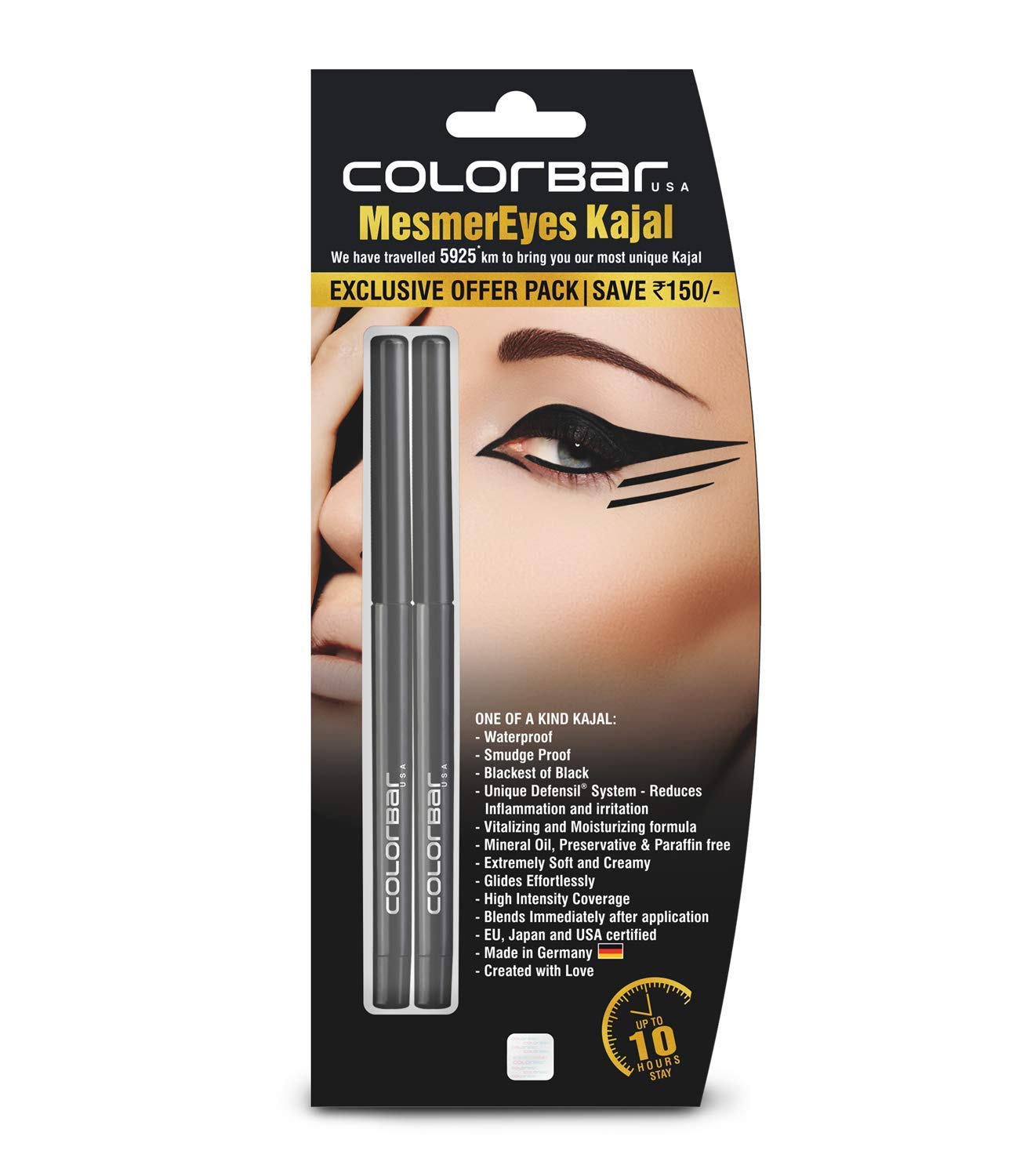 Colorbar MesmerEyes Kajal Duo black waterproof pencil pack of 2