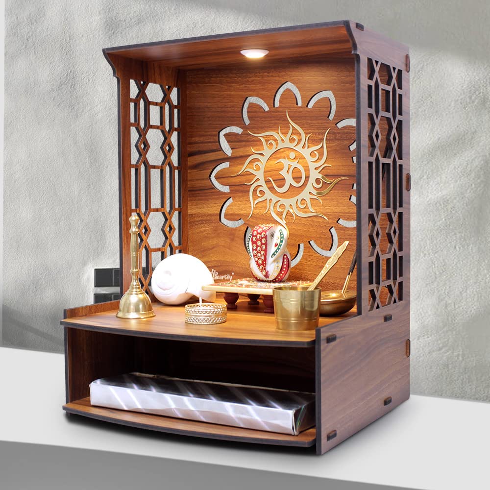 Heartily Mangal Beautiful Wooden Pooja Stand for Home, Temple, Office, Wall Mounted Puja Mandir with LED Spot Light, Size (H- 15.5, L- 11.5, W-11 Inch) – view 5