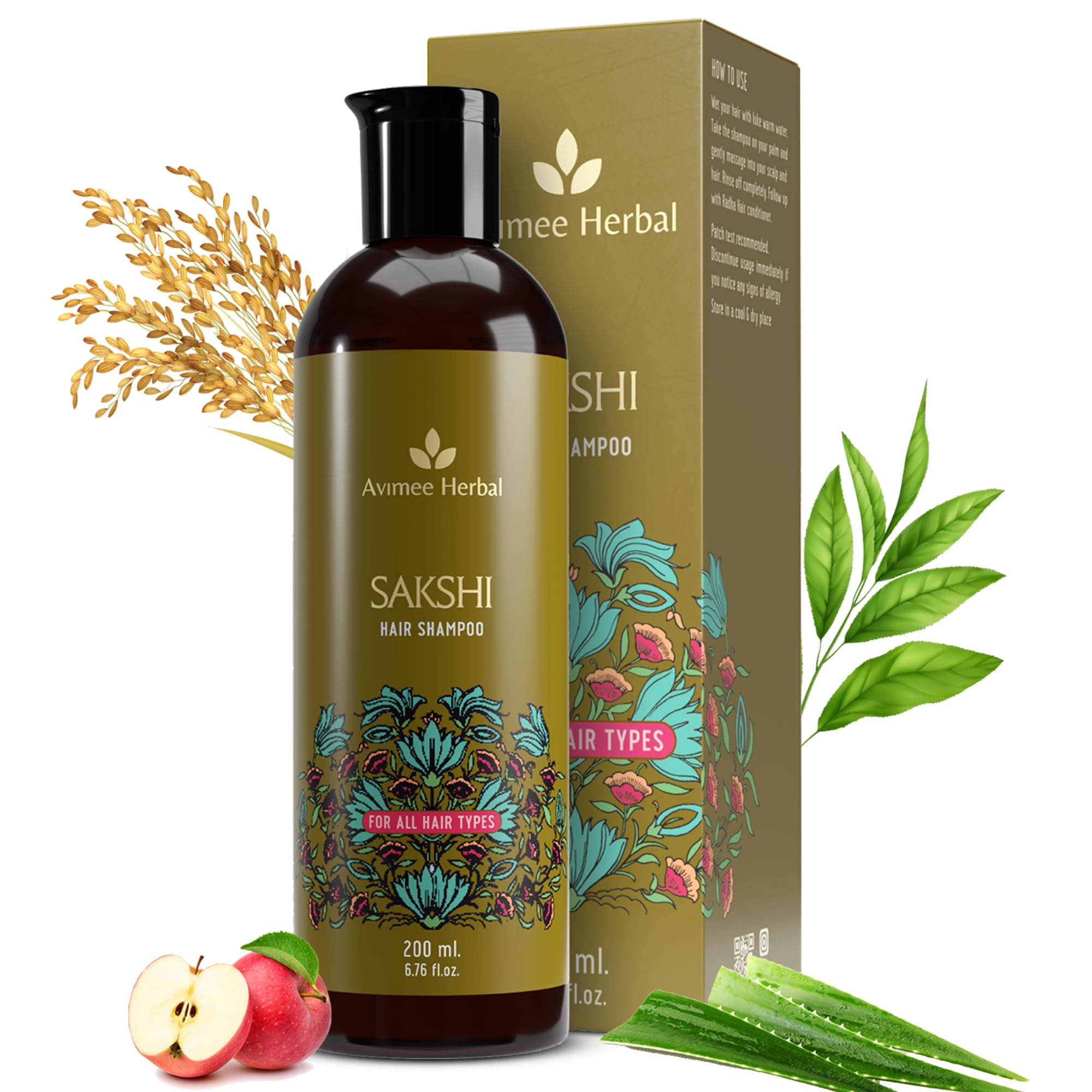 Front view of Avimee Herbal Sakshi Shampoo 200 mL bottle