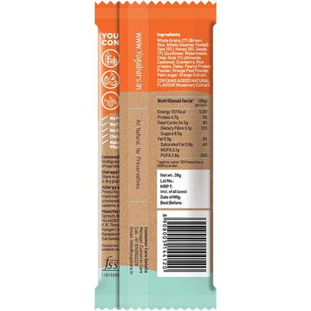 Yoga Bar Multigrain Energy Bar - Orange Cashew, Healthy Snack, High In Protein & Fibre, 38 g – view 2