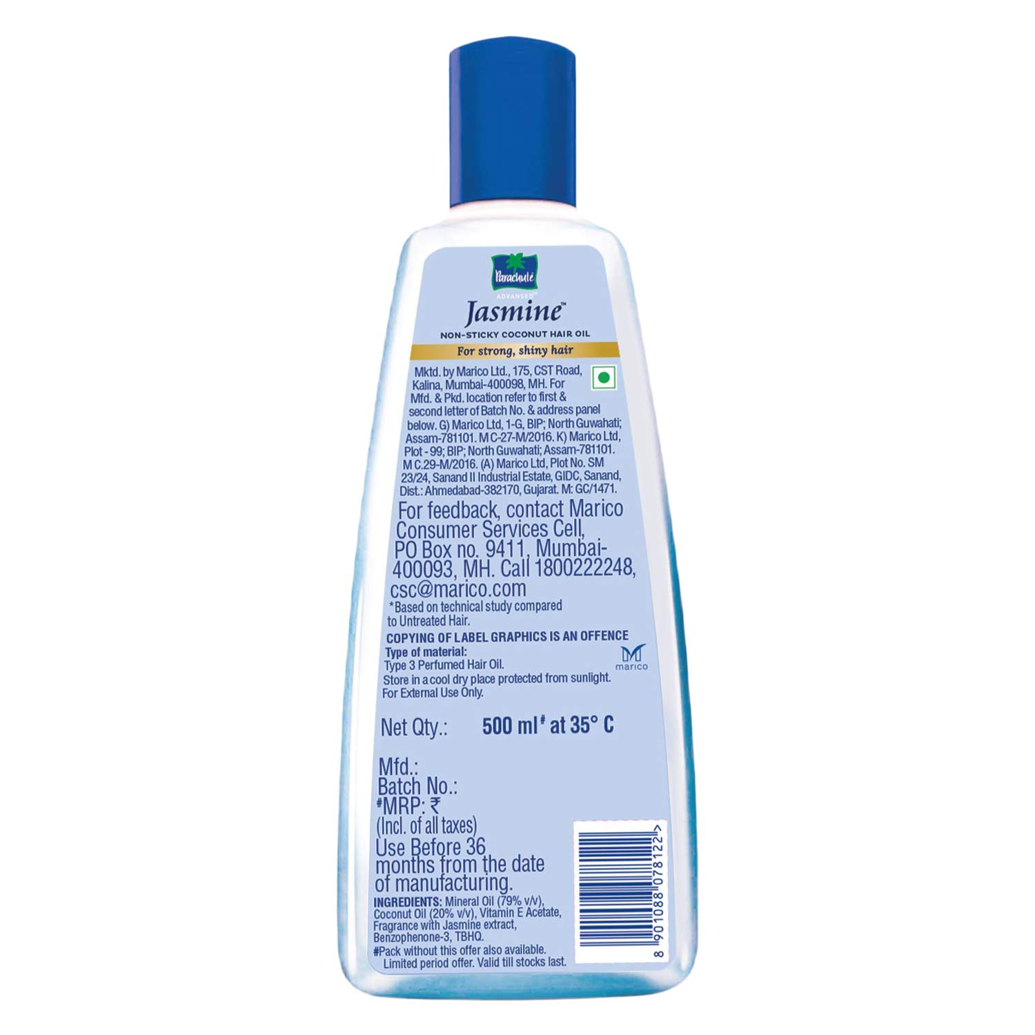 Parachute Advansed Jasmine Coconut Hair Oil With Vitamin-E For Healthy Shiny Hair, Non-sticky, 500ml – view 8