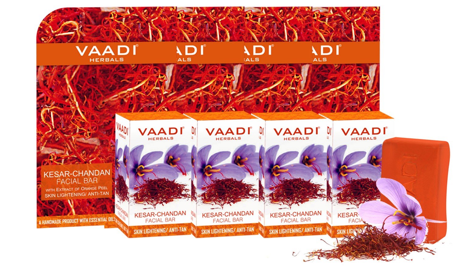 Vaadi Herbals Value Kesar Chandan Facial Bars with Extract of Orange Peel, 25gm x 4 – view 2