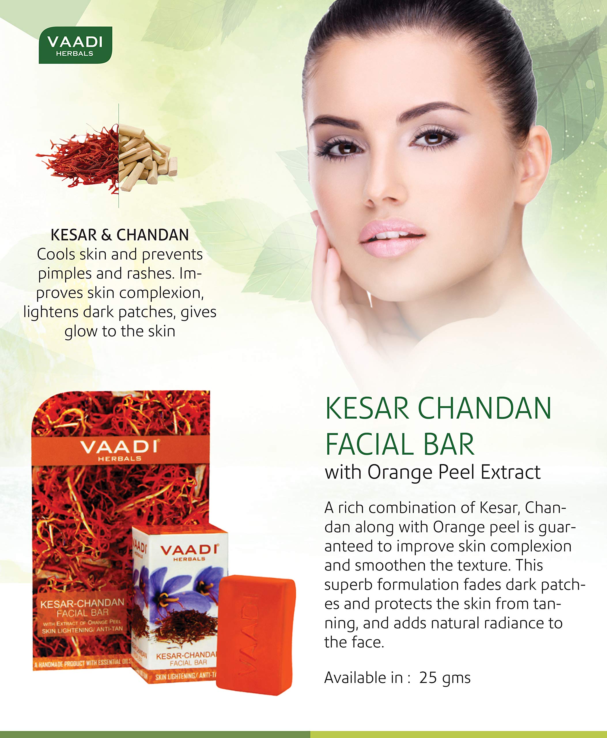 Vaadi Herbals Value Kesar Chandan Facial Bars with Extract of Orange Peel, 25gm x 4 – view 3