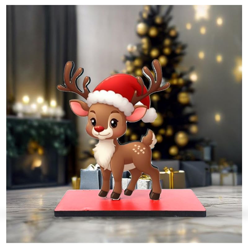 Red wooden deer Christmas tabletop decor for desks and tables