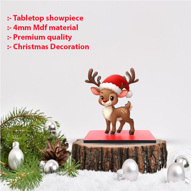 Deer 4mm MDF Tabletop showpiece, Christmas Gift, Christmas Decoration Item for Home – view 3