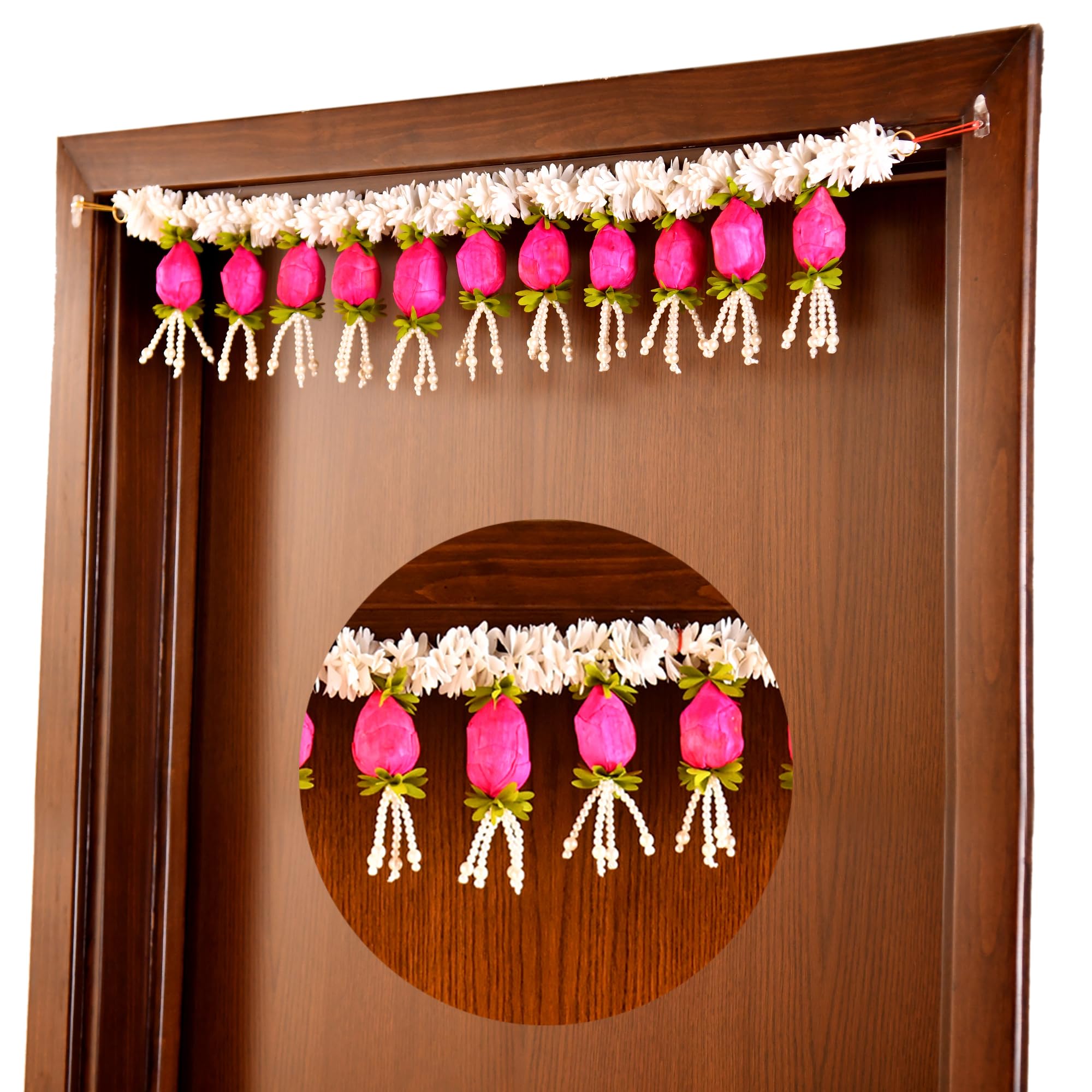 CraftVatika Toran for Main Door Entrance, Diwali Decor Items, Lotus Buds for Decoration Toranam for Diwali Decoration Items, Toran for Mandir Pooja, Artificial Flowers for Decor (37.4 Inch Length)