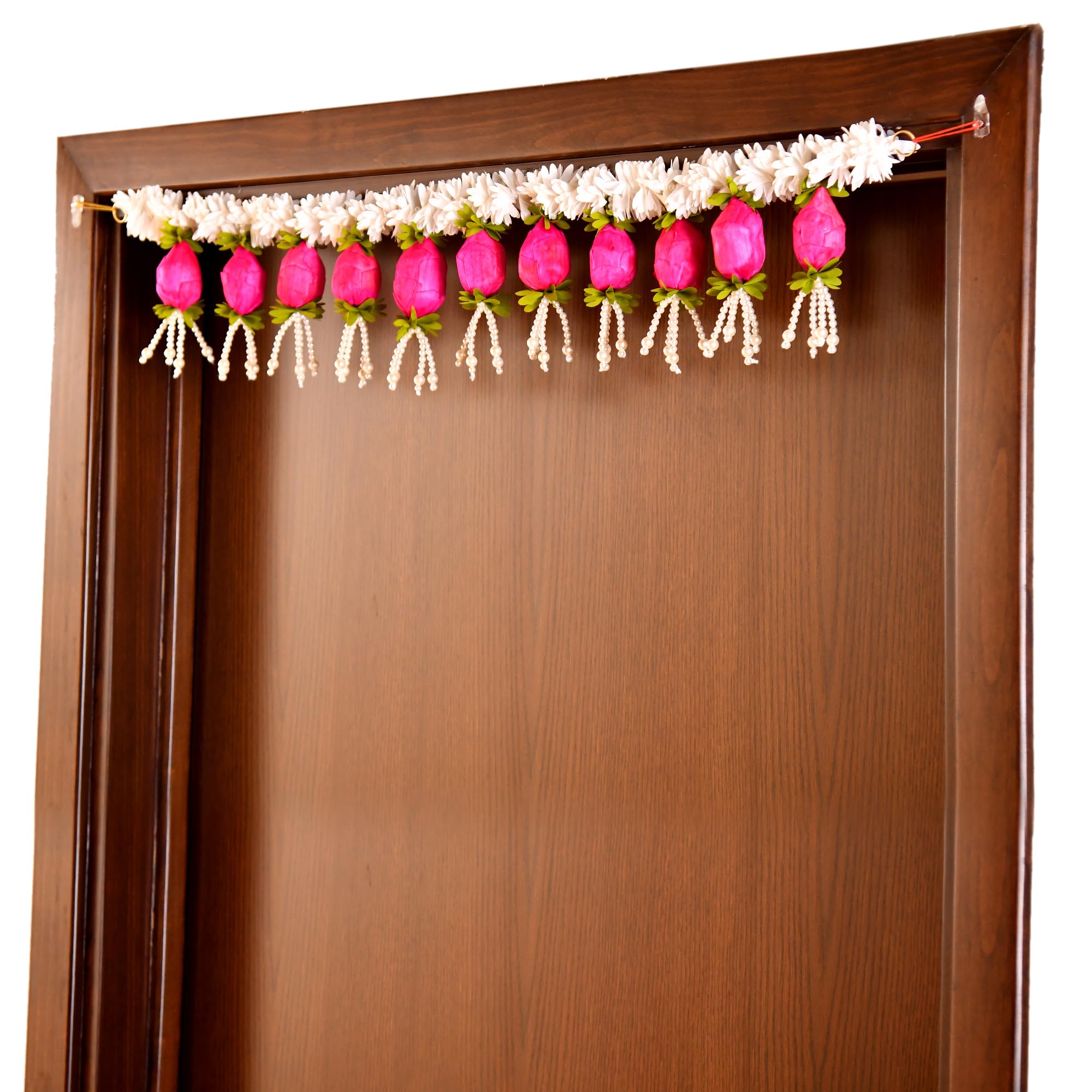 CraftVatika Toran for Main Door Entrance, Diwali Decor Items, Lotus Buds for Decoration Toranam for Diwali Decoration Items, Toran for Mandir Pooja, Artificial Flowers for Decor (37.4 Inch Length) – view 2