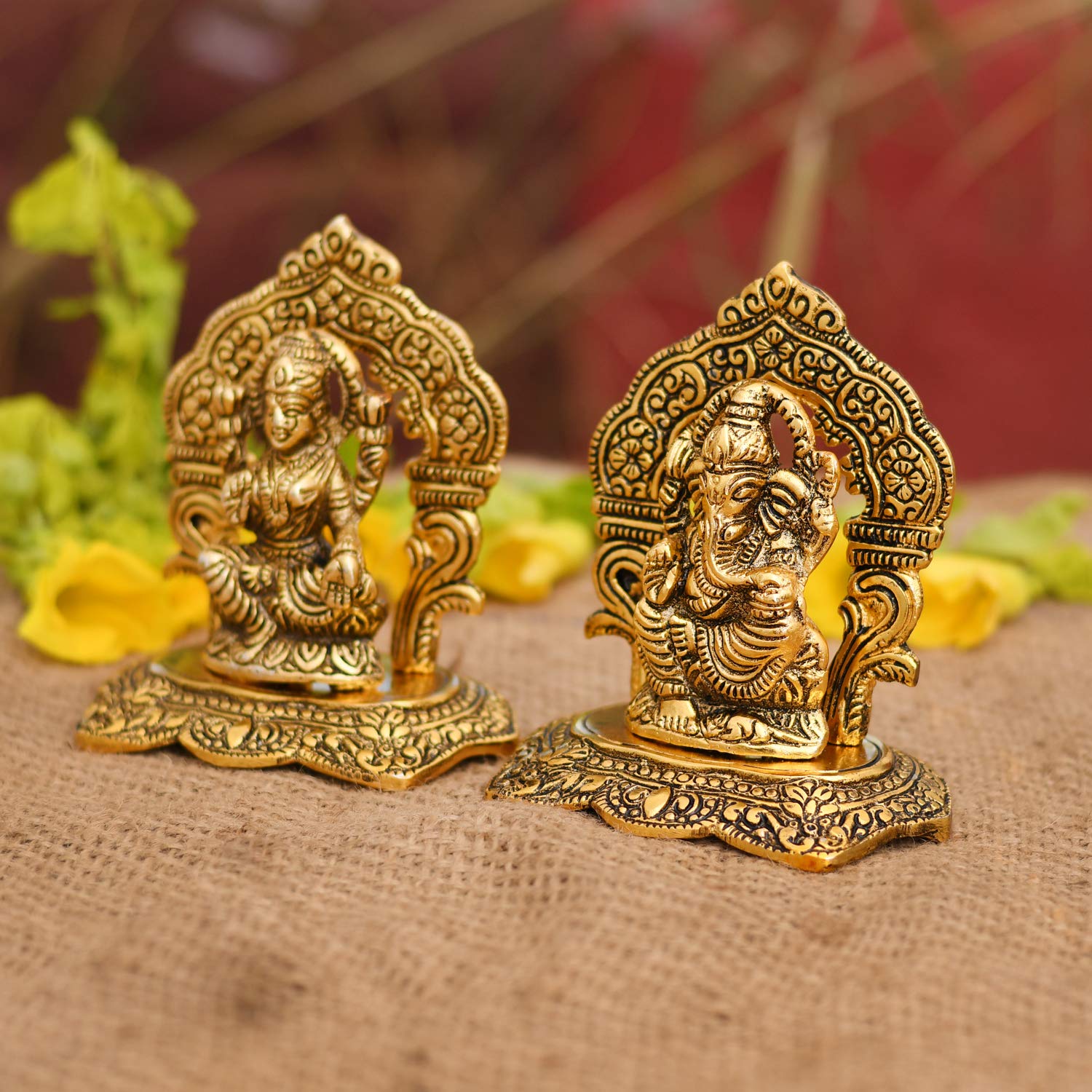 Collectible India Laxmi Ganesh Set Idol Showpiece Metal Gold Plated Lakshmi Ganesha Idols for Diwali Gifts Puja (Set 1) – view 2