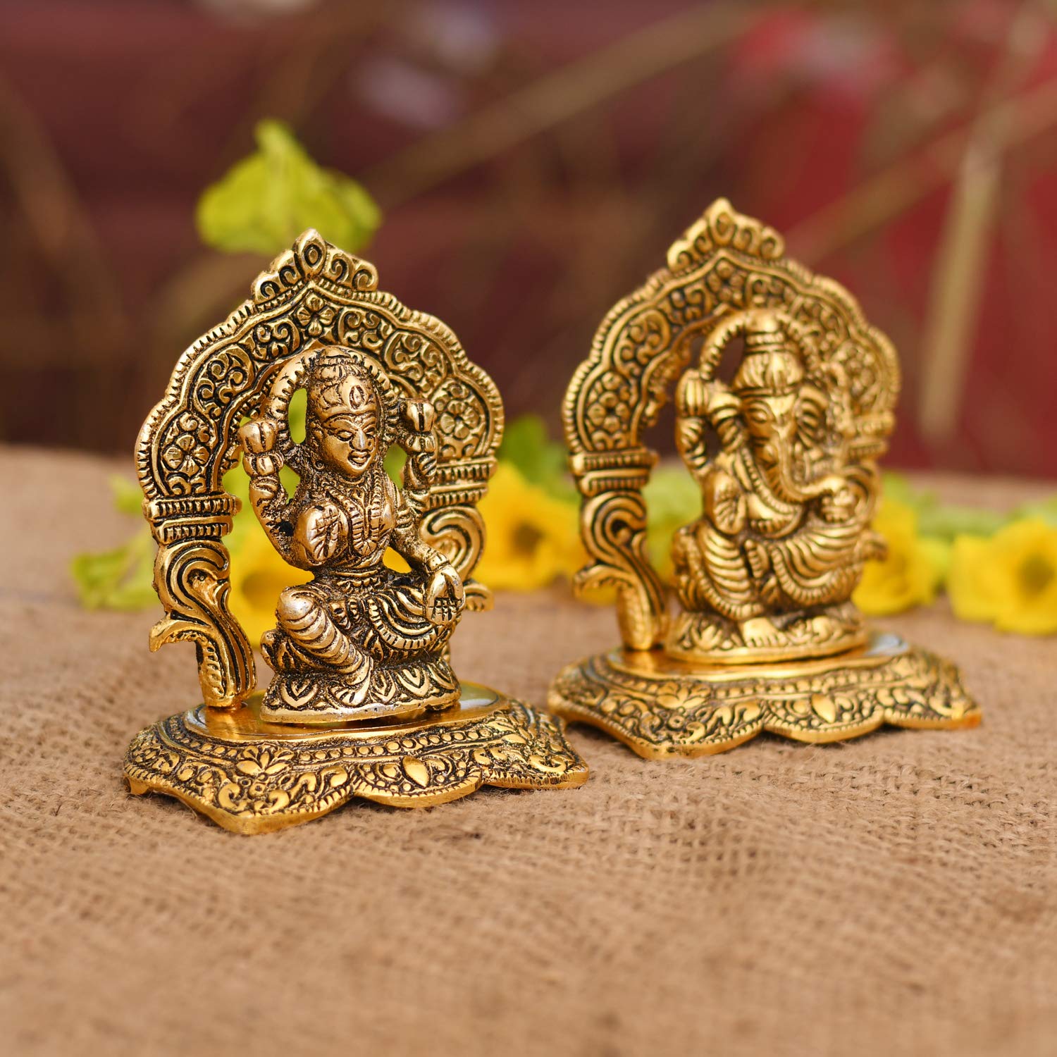 Collectible India Laxmi Ganesh Set Idol Showpiece Metal Gold Plated Lakshmi Ganesha Idols for Diwali Gifts Puja (Set 1) – view 3