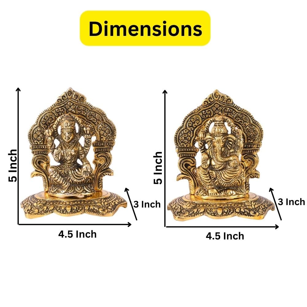 Collectible India Laxmi Ganesh Set Idol Showpiece Metal Gold Plated Lakshmi Ganesha Idols for Diwali Gifts Puja (Set 1) – view 5