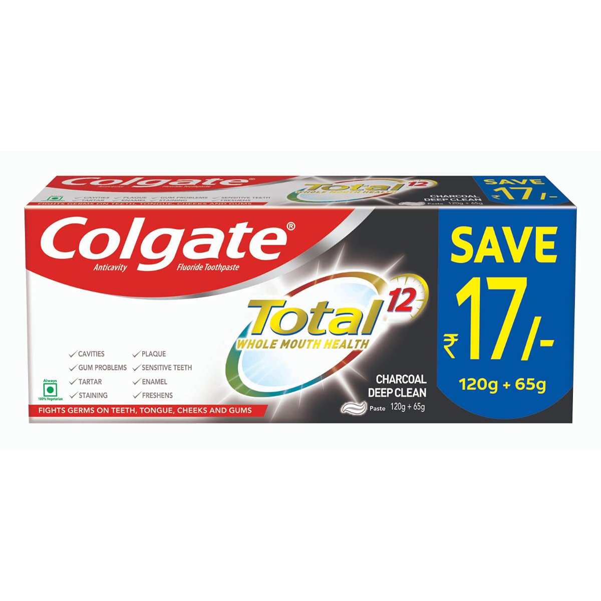 Colgate Total cavity protection charcoal toothpaste saver pack 185 g
