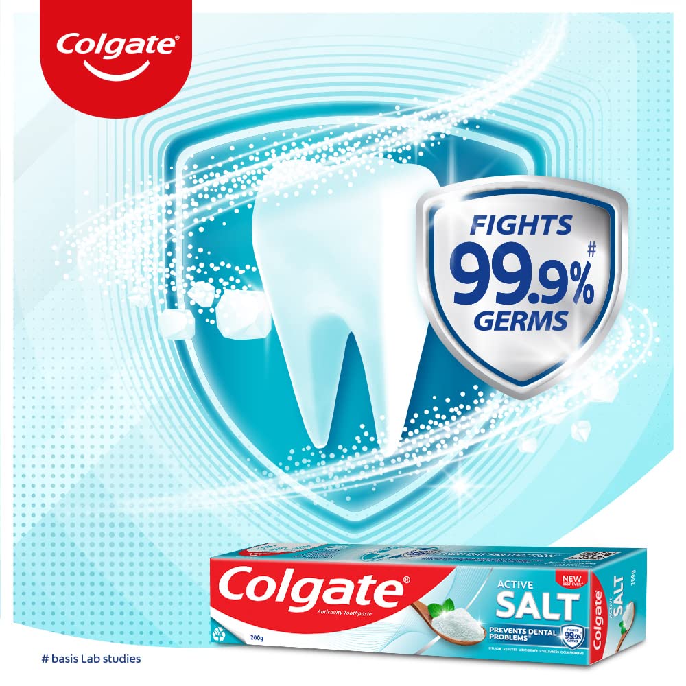 Colgate Active Salt Toothpaste, Daily Germ Protection, Pack Of 800G (200G X 4), Colgate Toothpaste With Salt And Mint, Healthy Gums & Teeth, Toothpaste That Fights Germs & Eliminates Bad Breath – view 3