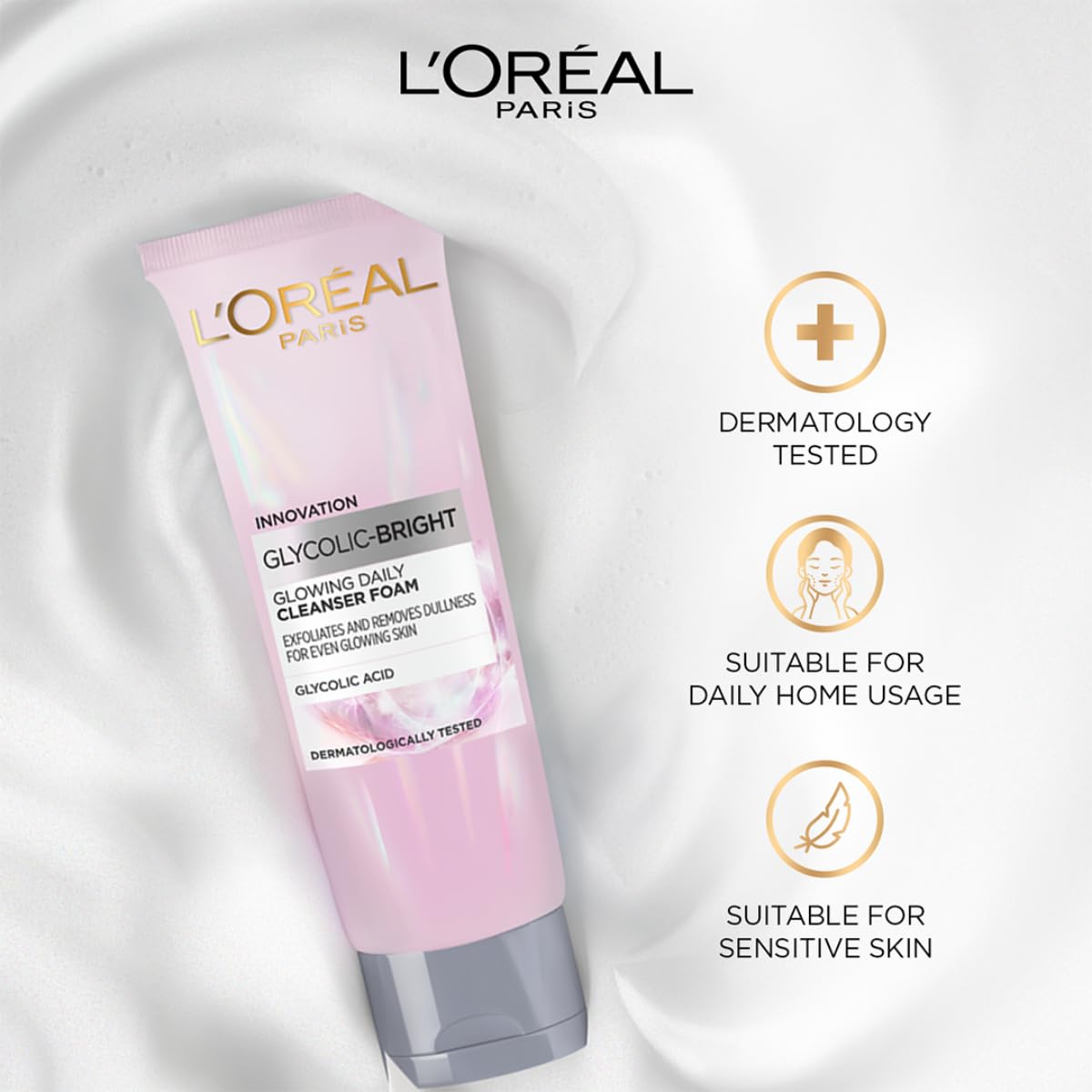 L'Oreal Paris Glycolic Bright Daily Foaming Face Cleanser, 100ml – view 5