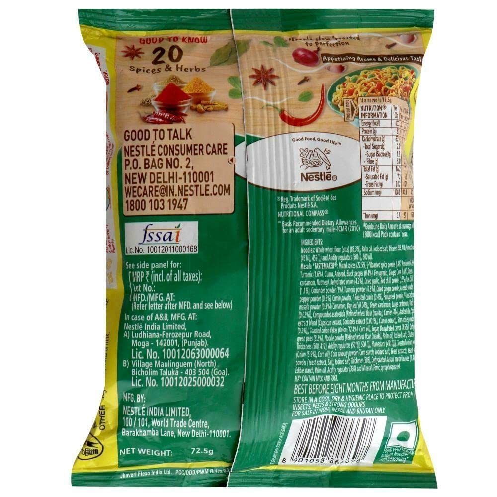 Maggi Nutri-Licious Masala Veg Atta Noodles, 72.5 grams[Pack of 6] – view 2