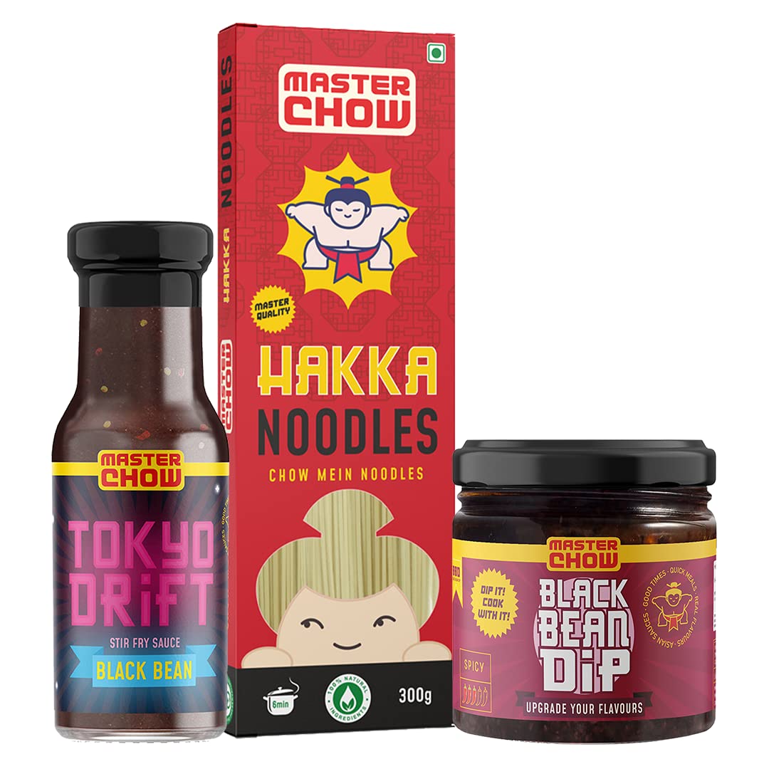 MasterChow Hakka noodles with black bean dipping and Tokyo Drift sauces