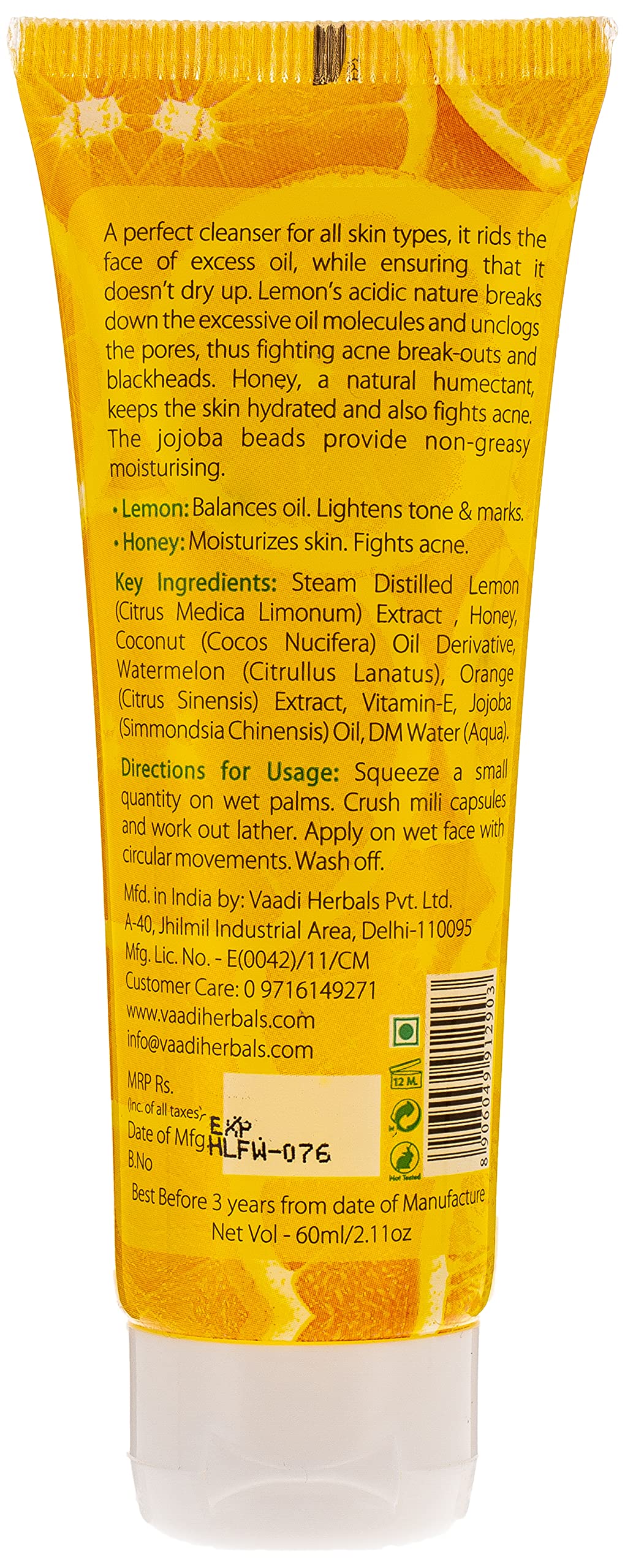 Vaadi Herbals Honey Lemon Face Wash with Jojoba Beads, 60g – view 2
