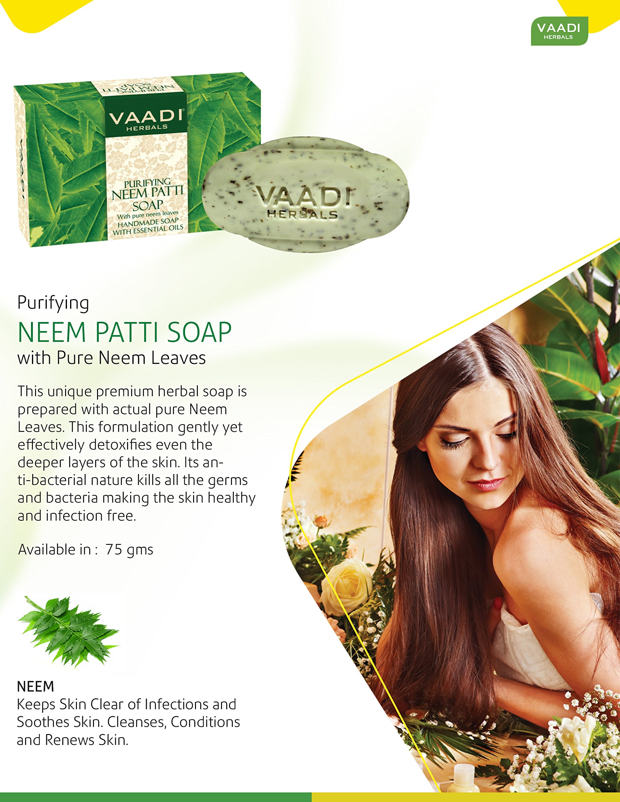 Vaadi Herbals Neem Patti Soap, Pure Neem Leaves, 75gms x 6 – view 6