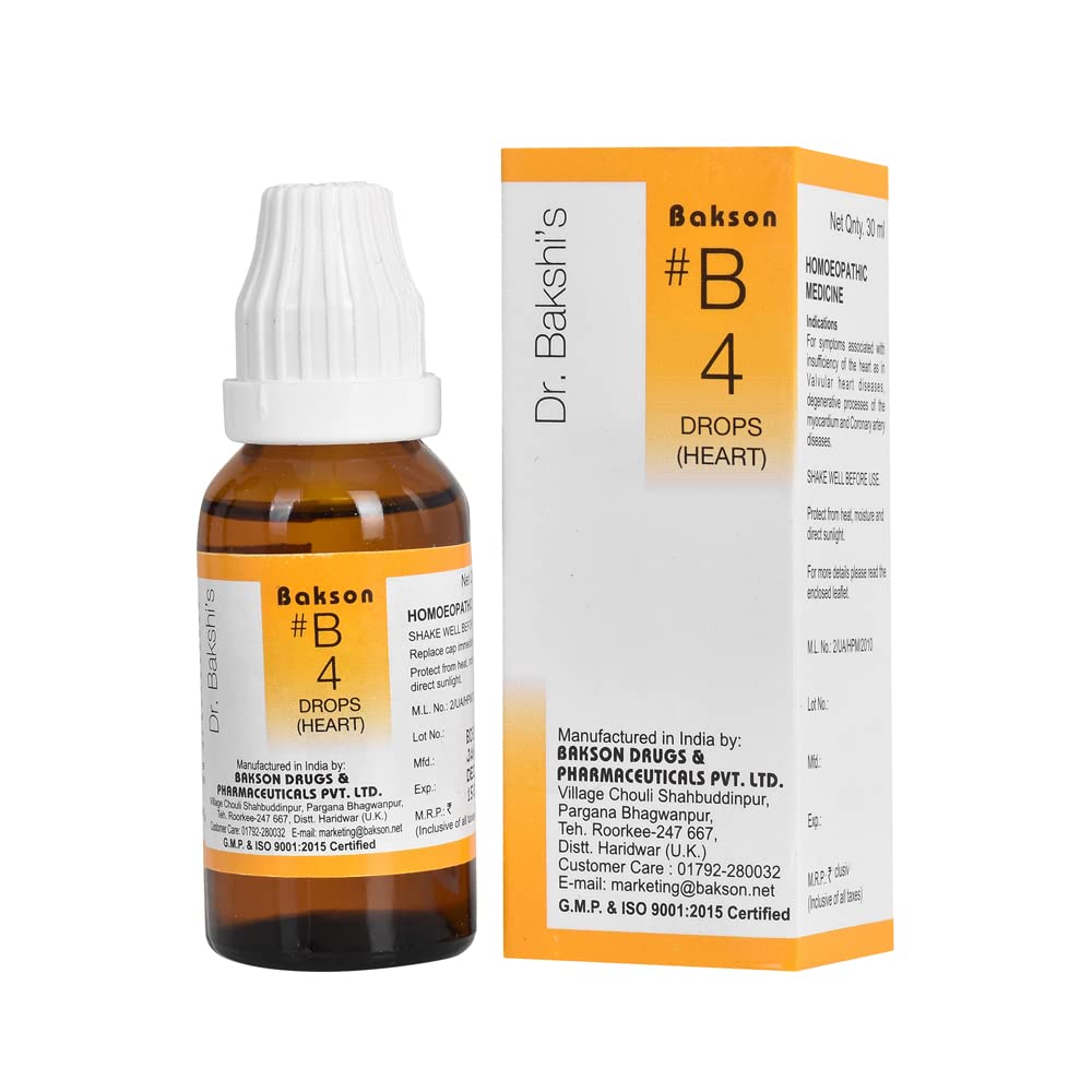 Front label of Bakson B4 Heart Drops 30 ml bottle