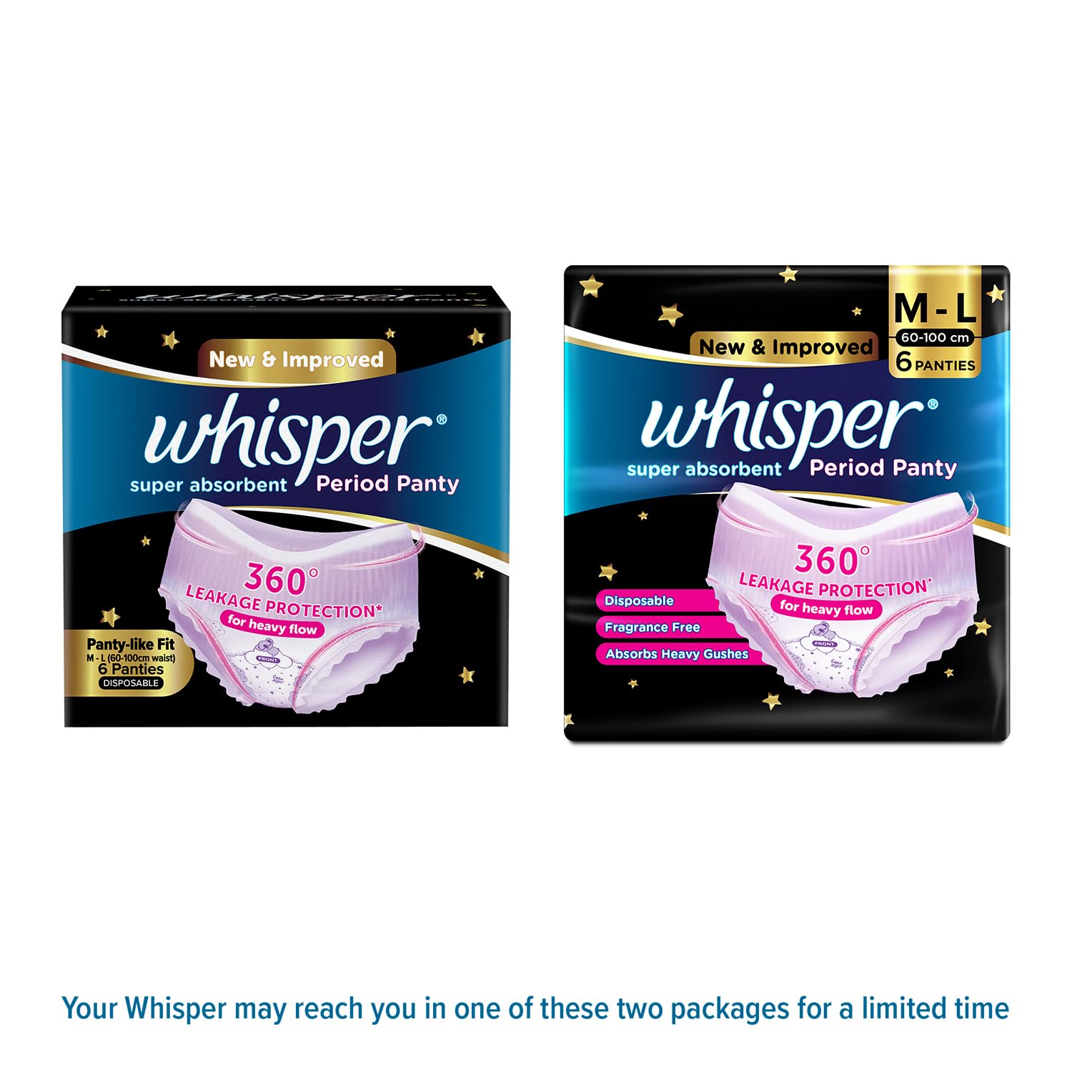 Whisper Super Absorbent Period Panty, 6 M-L Pants, 360 Degree Leakage Protection for Heavy Flow, Panty like Fit for Full back Coverage, Absorbs Heavy Gushes, Silky Soft, Comfortable Feel – view 2