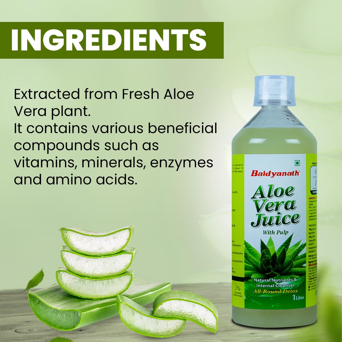 Baidyanath Aloe Vera Juice (with Pulp)- 1000ML – view 3