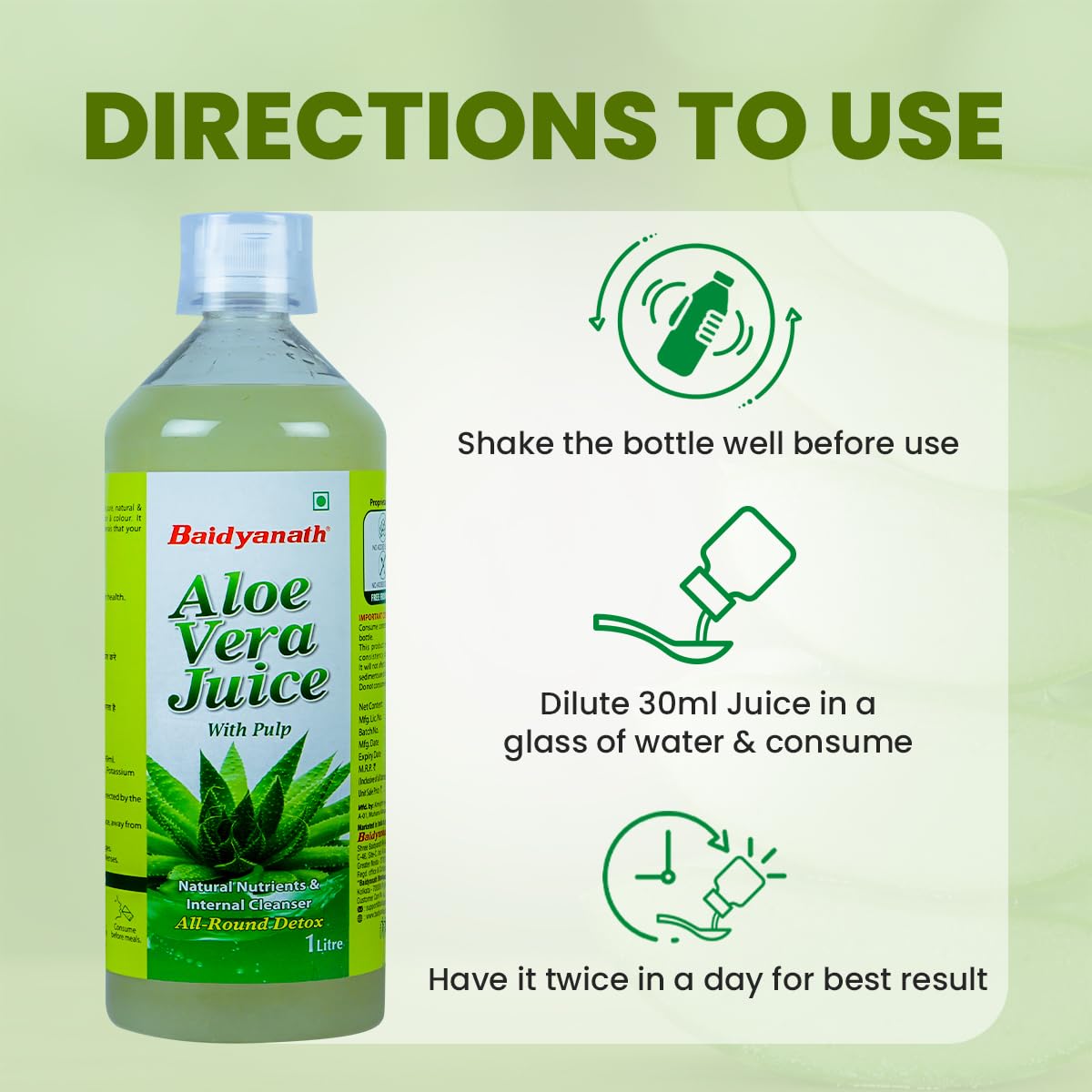 Baidyanath Aloe Vera Juice (with Pulp)- 1000ML – view 4