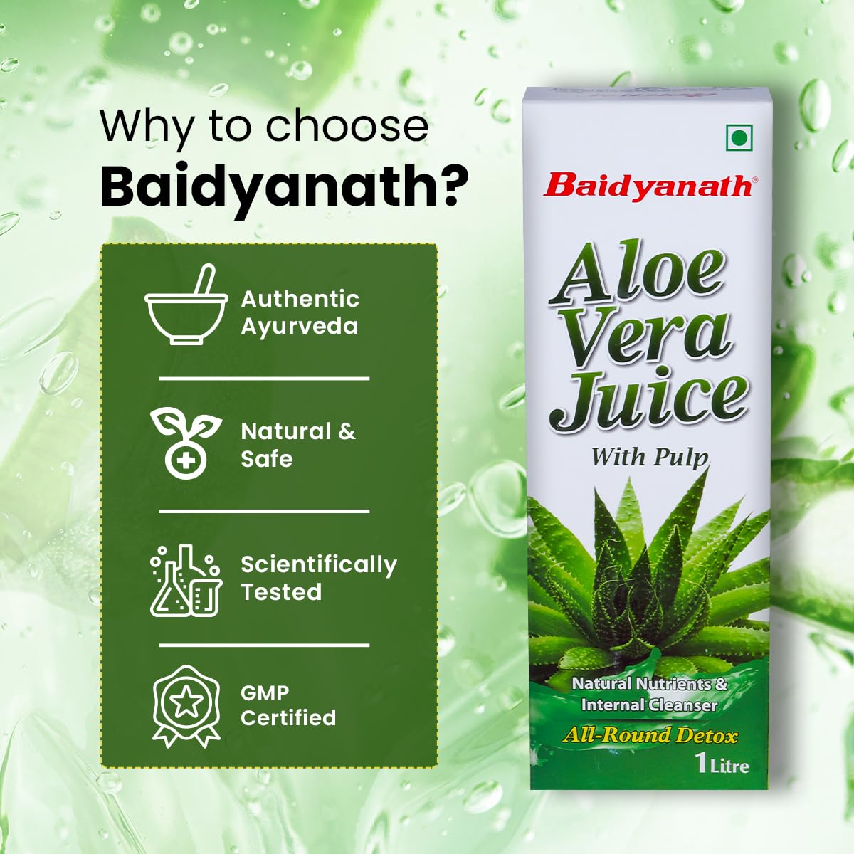 Baidyanath Aloe Vera Juice (with Pulp)- 1000ML – view 6