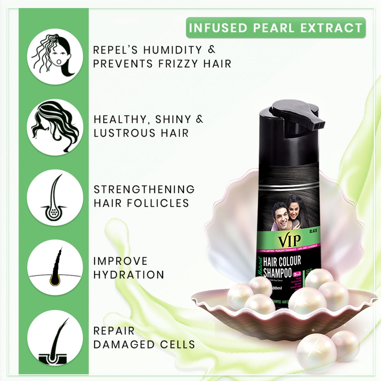 VIP HAIR COLOUR SHAMPOO Permanent Hair Color for Men and Women, Black - 180ml (Pack of 2) – view 2