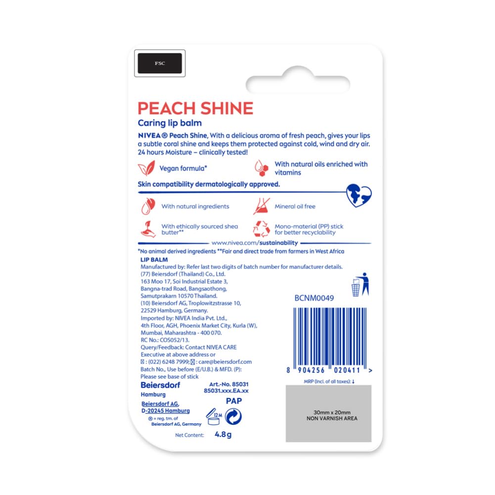 NIVEA Lip Balm, Fruity Peach Shine, 4.8g – view 3