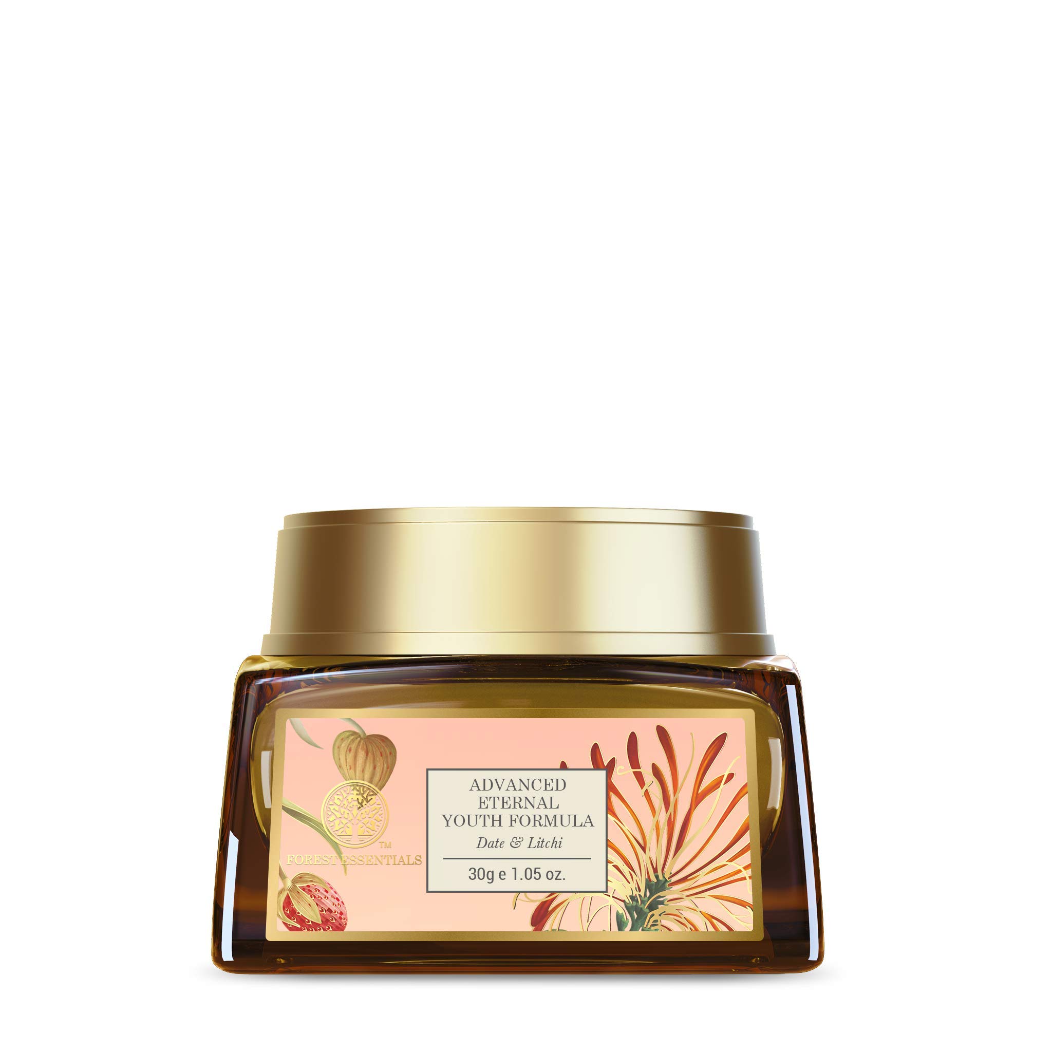 Front view of Forest Essentials night cream jar with Date and Litchi