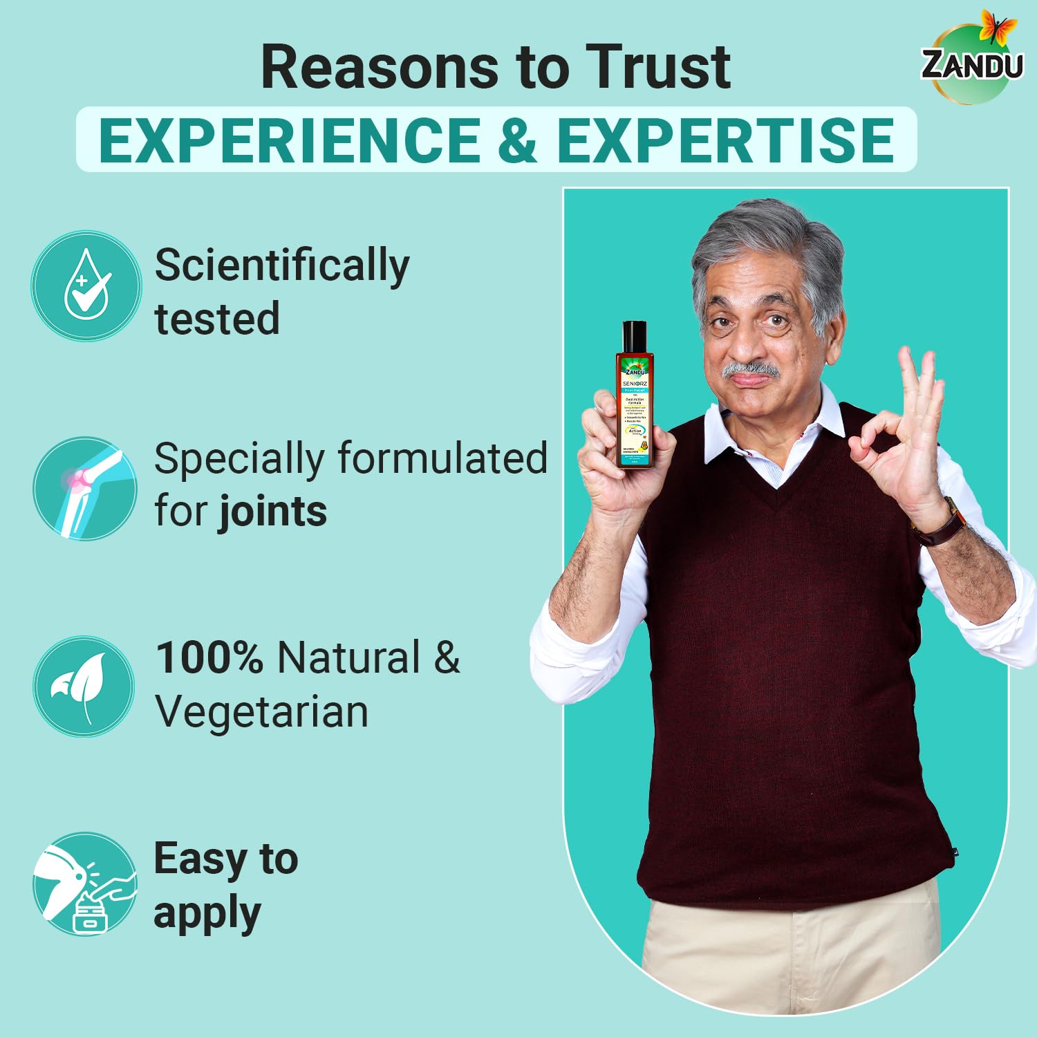 Zandu Seniorz Pain Relief Oil, 200ml, Helps Reduce Joint & Muscular Pain, Long lasting relief from Knee, Neck, Back, Shoulder, Wrist Pain, 100% Ayurvedic & Natural – view 6