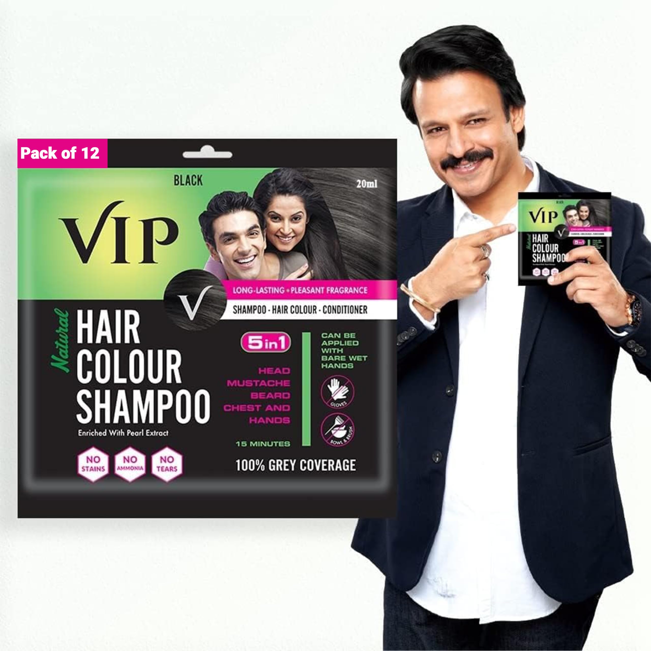 Black hair colour shampoo gel 20 ml sachets pack of 12