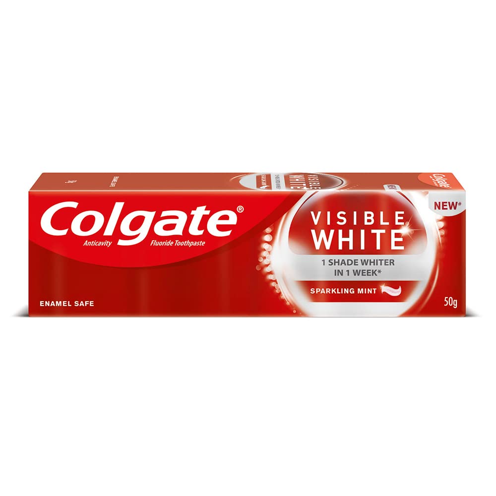 Colgate Visible White Sparkling Mint toothpaste tube 50g front pack