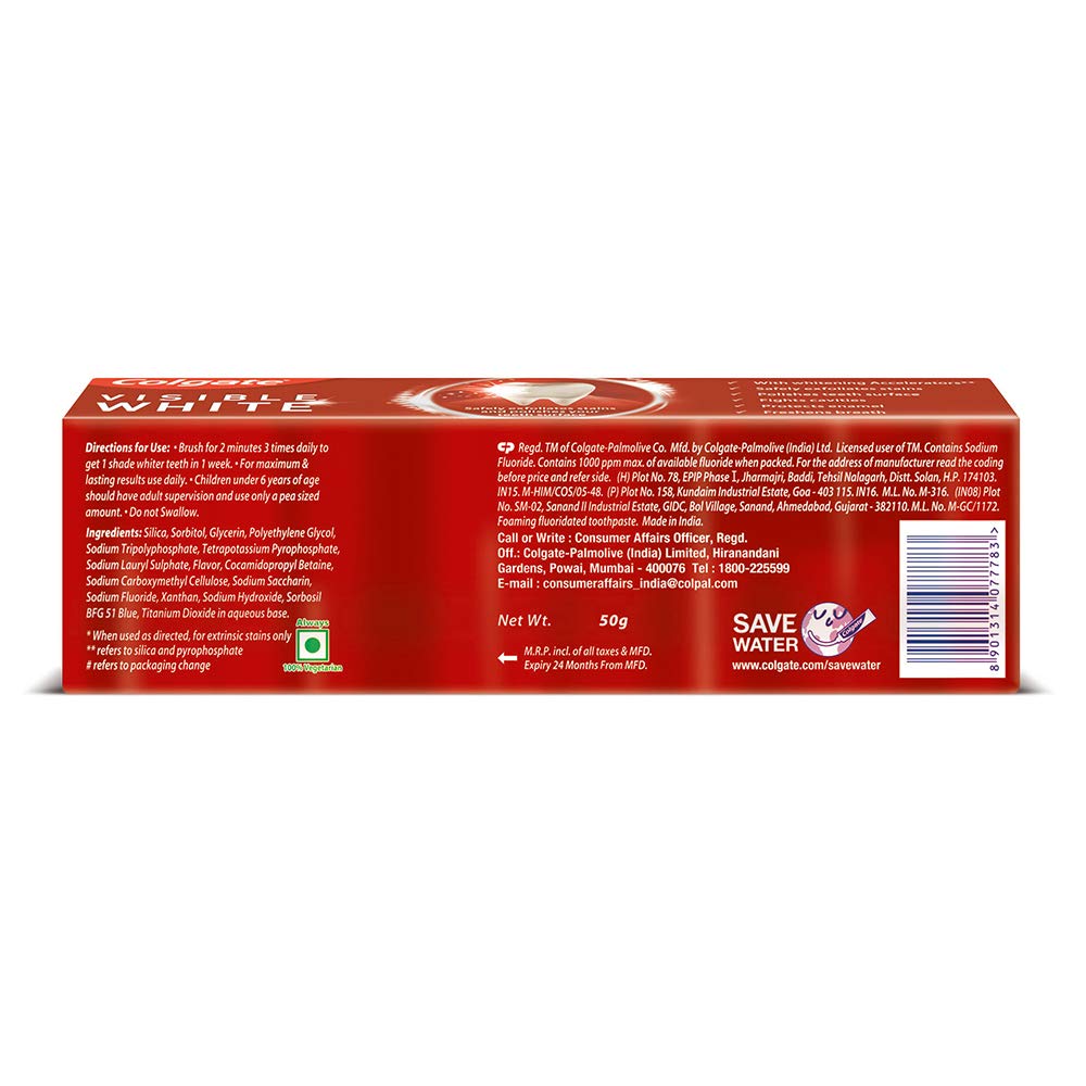 Colgate Visible White Toothpaste (50g) Teeth Whitening Starts in 1 week, Safe on Enamel, Stain Removal and Minty Flavour for Fresh Breath – view 8