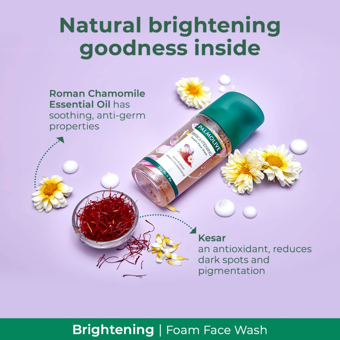 Colgate Visible White O2, Teeth Whitening Toothpaste, Aromatic Mint, 50g, Active Oxygen Technology & Palmolive Brightening Foam Facewash with 100% natural extract - Suits All Skin Types (100ml) – view 3