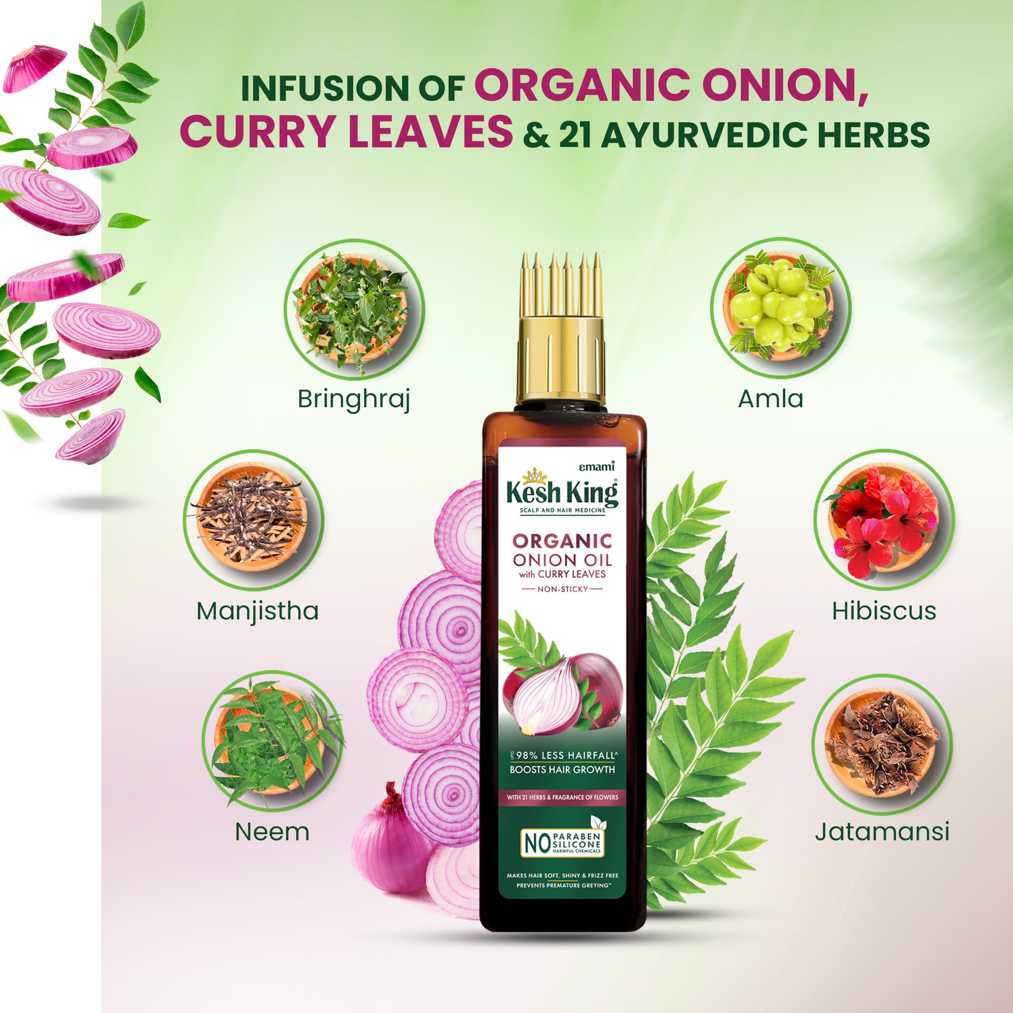 Kesh King Organic Onion Oil With Curry Leaves Reduces Hair Fall Upto 98% and Boosts Hair Growth – view 5