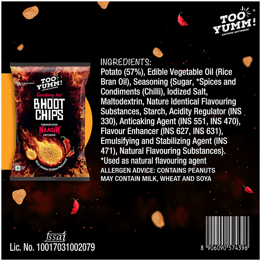 Too Yumm! Bhoot Potato Chips - Bhut Jolokia Chillies Flavour, Created With Naagin Hot Sauce 90 g – view 3