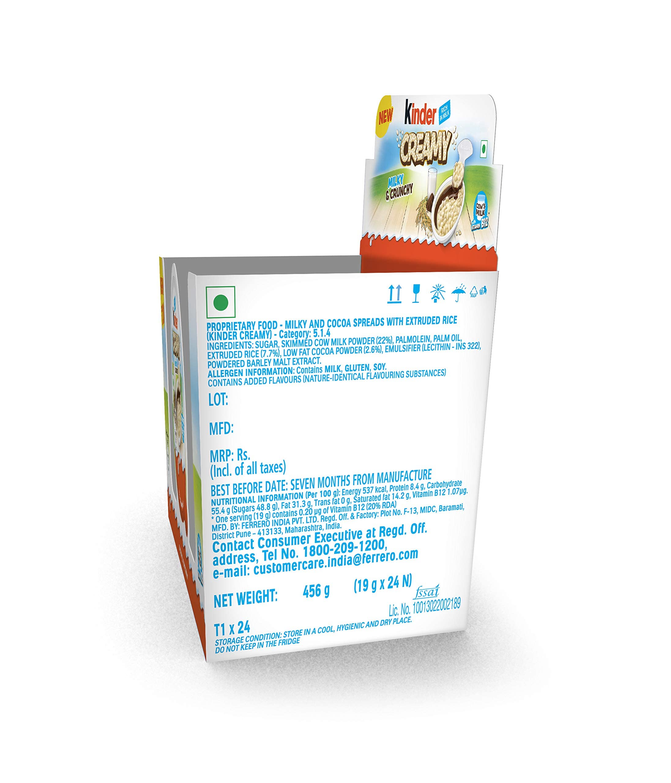 Kinder Creamy Pack of 24 Milky and Cocoa Chocolate with Extruded Rice, 456 Grams – view 2
