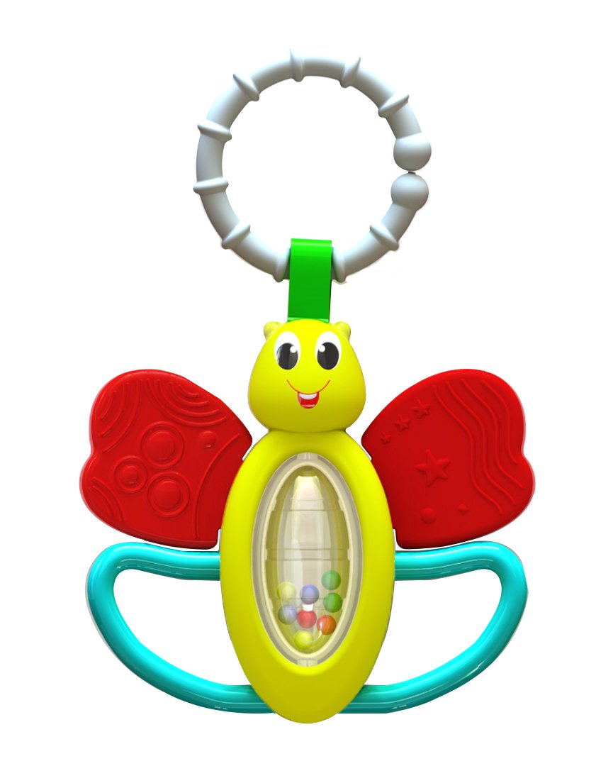 Multicolor butterfly teether rattle with textured silicone chewing surfaces