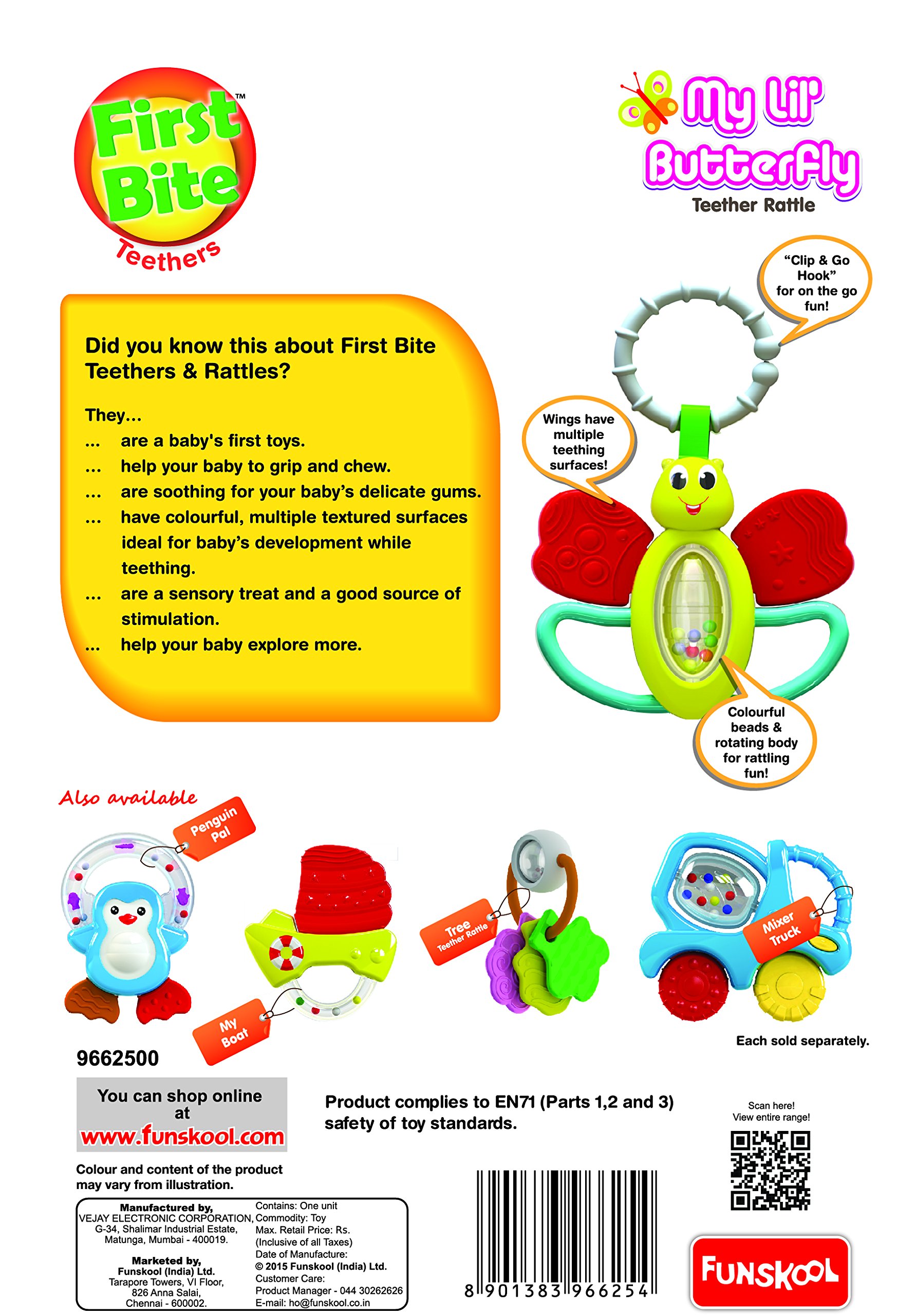 Giggles Funskool My Lil Butterfly Teether Rattle, Multi Color, 4 Months and Above – view 3