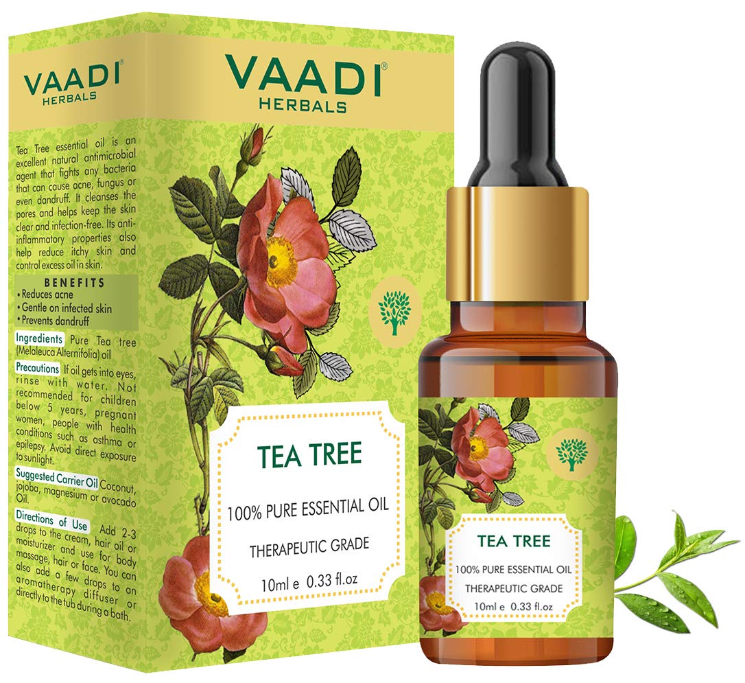 Vaadi Herbals 10 ml tea tree essential oil bottle packaging