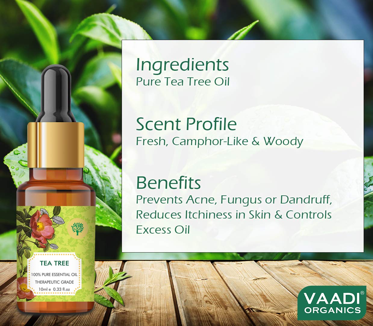 VAADI HERBALS Tea Tree Essential Oil - Reduces Acne, Prevents Dandruff & Hairfall, 10 ml – view 4