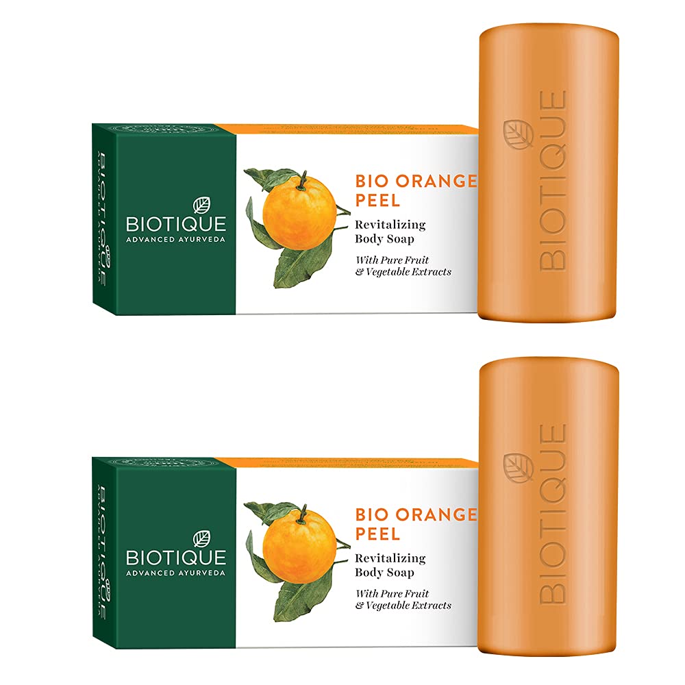 Two Biotique orange peel revitalizing body soap bars in box