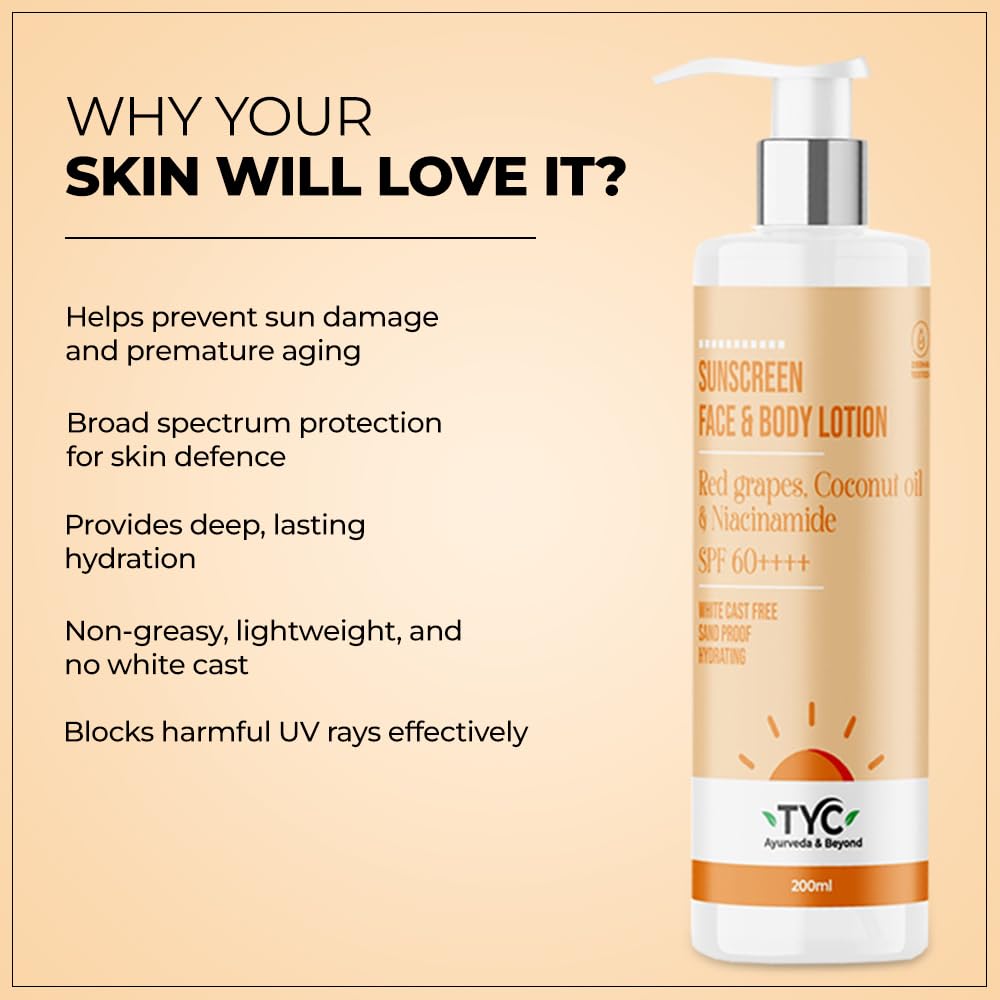 TYC - TRUST YOUR CHOICE Sunscreen Spf 60++++ Face And Body Lotion, With Coconut Oil And Niacinamide, No White Cast And Sand Proof, Hydrating Ayurvedic And Natural, For All Skin Types (200 Ml) – view 4