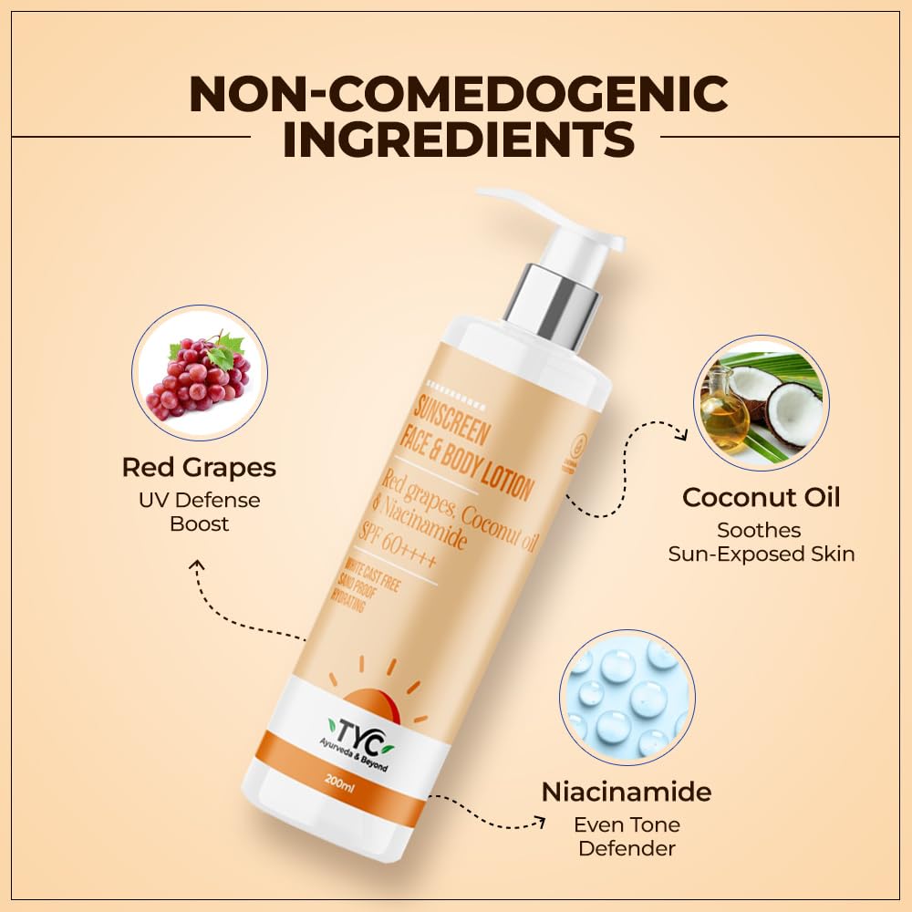 TYC - TRUST YOUR CHOICE Sunscreen Spf 60++++ Face And Body Lotion, With Coconut Oil And Niacinamide, No White Cast And Sand Proof, Hydrating Ayurvedic And Natural, For All Skin Types (200 Ml) – view 5