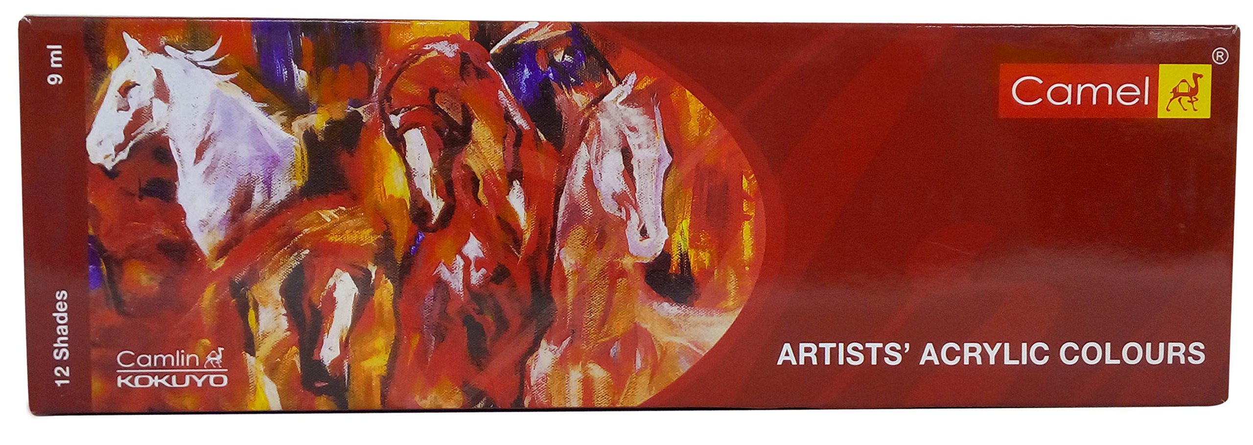 Camel artists acrylic paint tubes in assorted shades, pack of 12