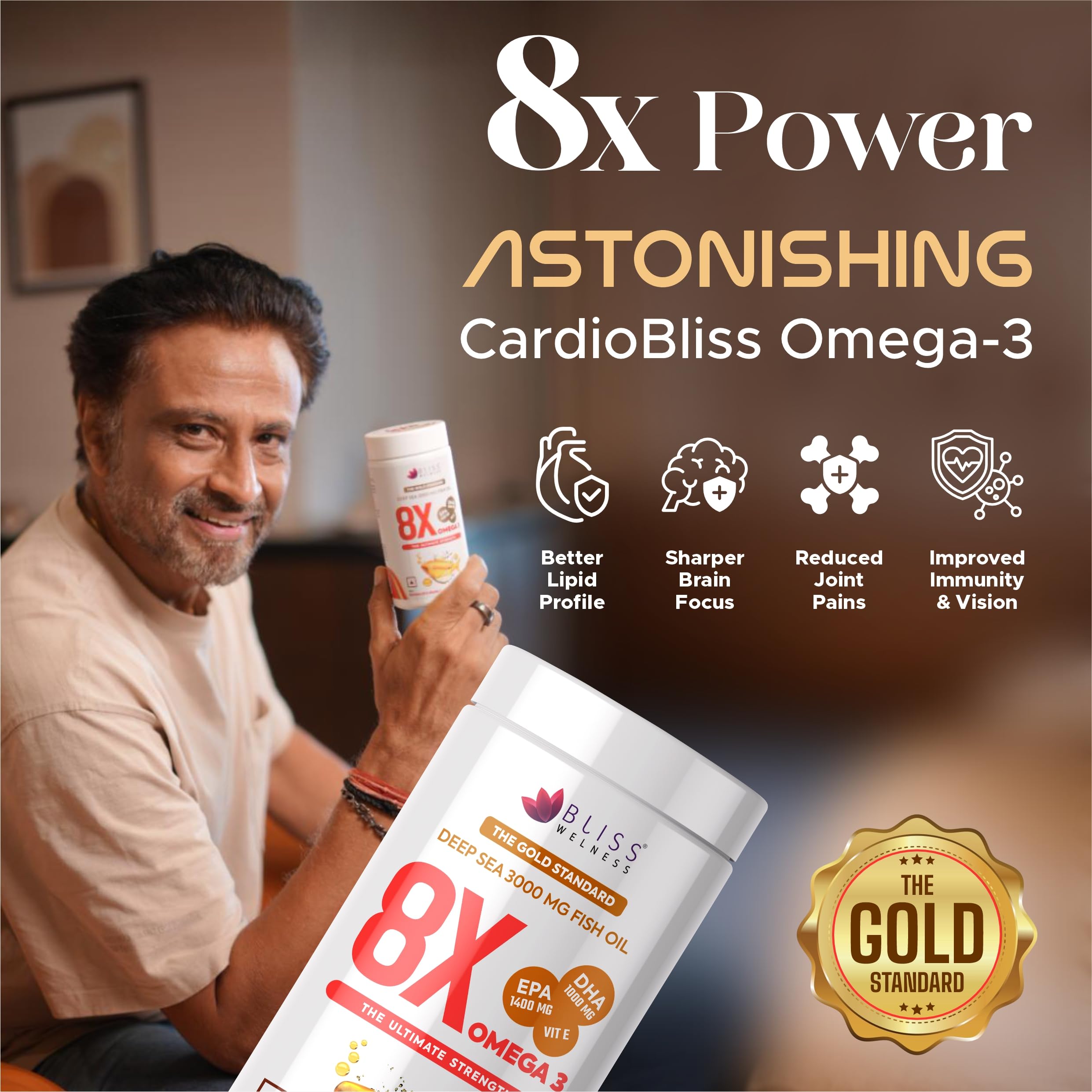 Bliss Welness 8X Strength Omega 3 Fish Oil Capsules – view 3