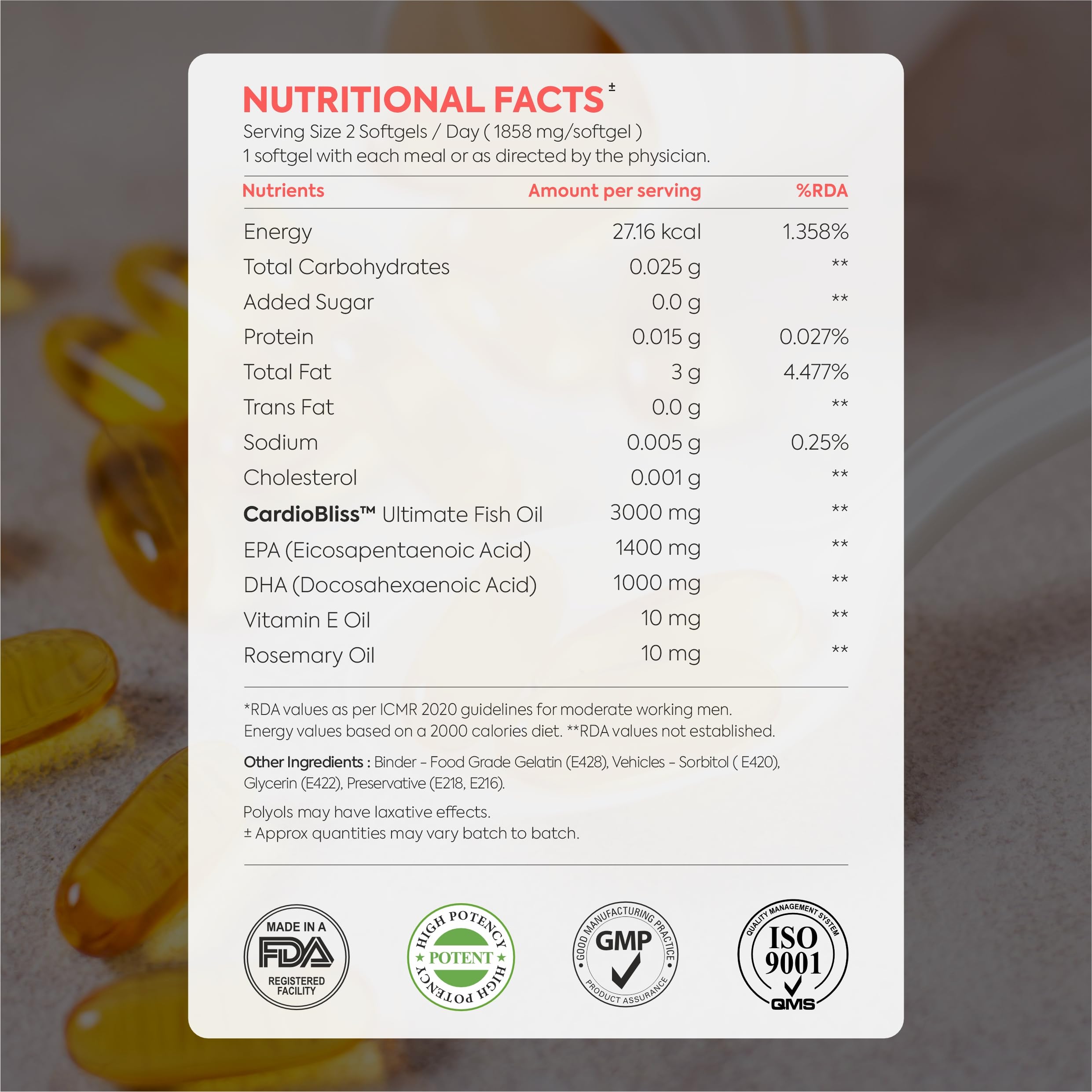 Bliss Welness 8X Strength Omega 3 Fish Oil Capsules – view 4