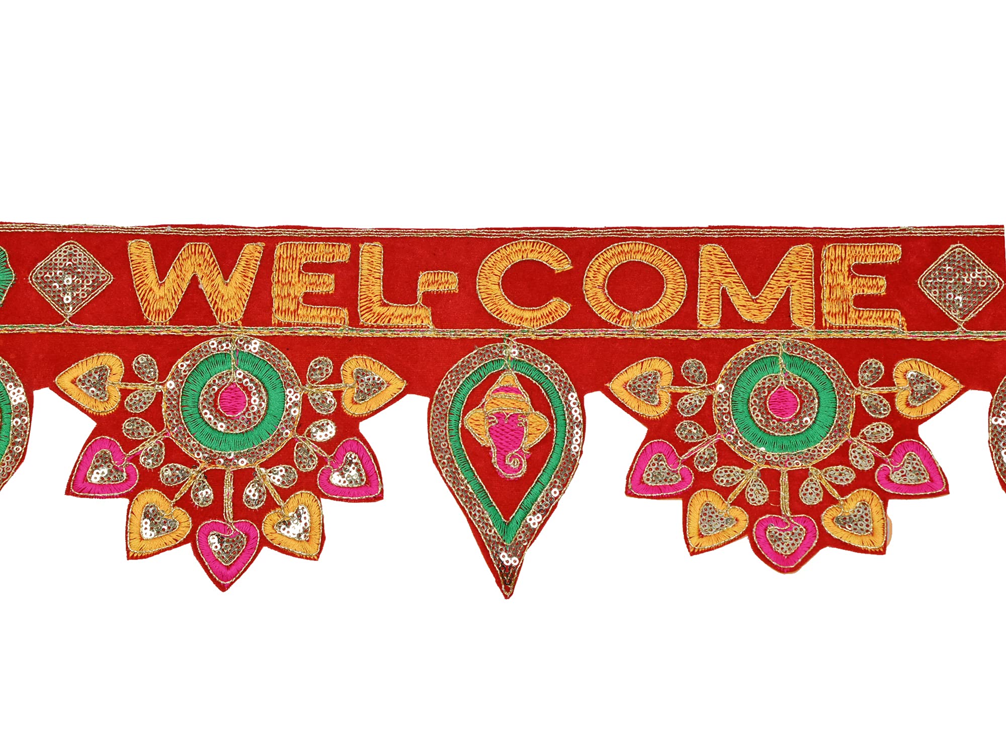 CraftVatika Welcome Toran bandarwal for Main Door Hanging Entrance Decoration Ganesha toranam Diwali Traditional puja Home Decor Velvet Handmade – view 3